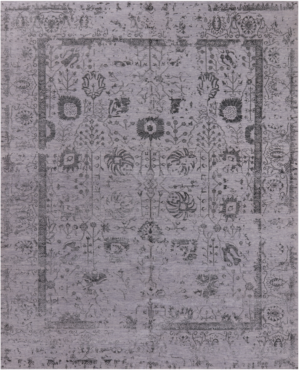 Grey Persian Tabriz Hand Knotted Wool & Silk Rug - 8' 0" X 10' 0"