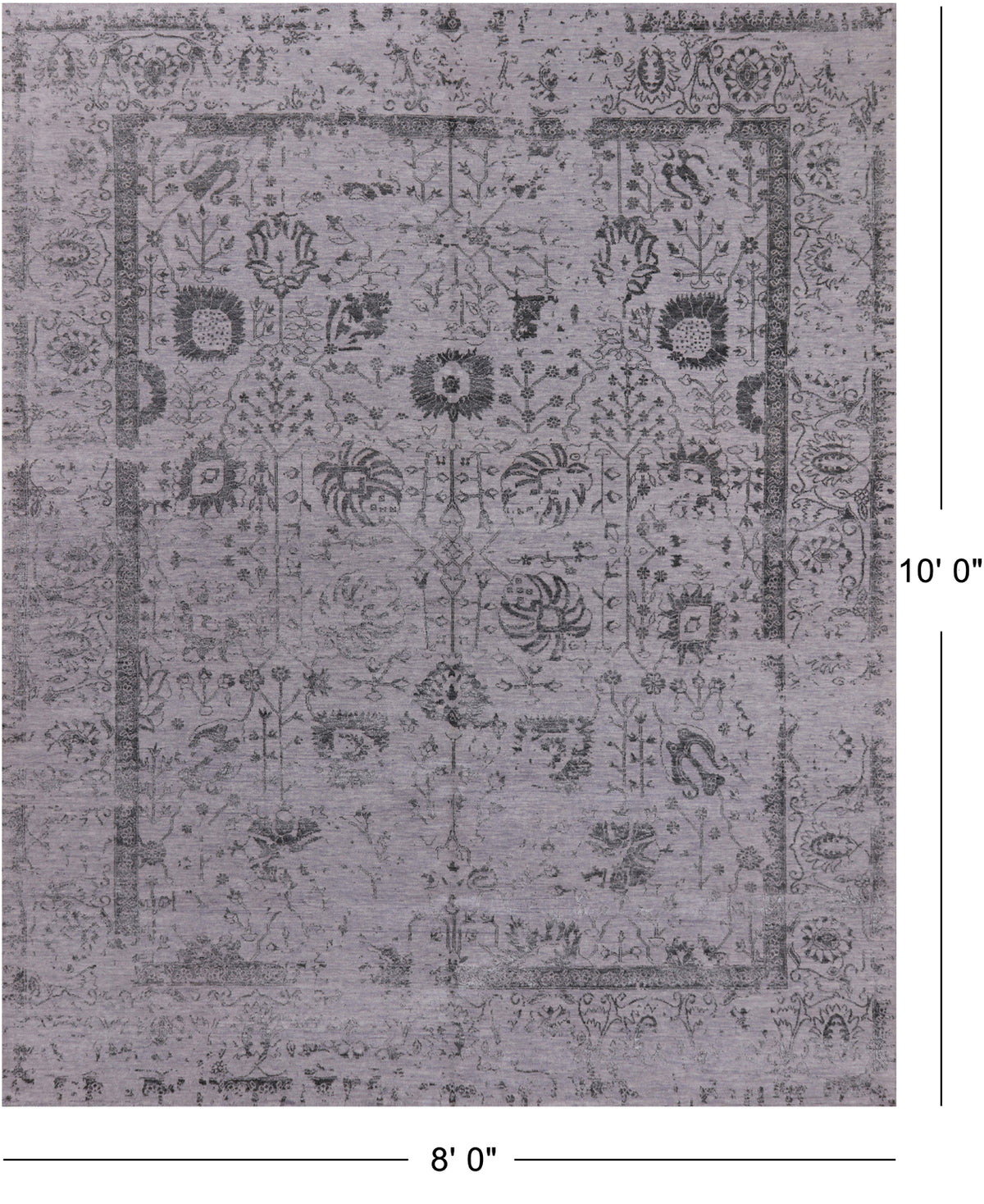 Grey Persian Tabriz Hand Knotted Wool & Silk Rug - 8' 0" X 10' 0"