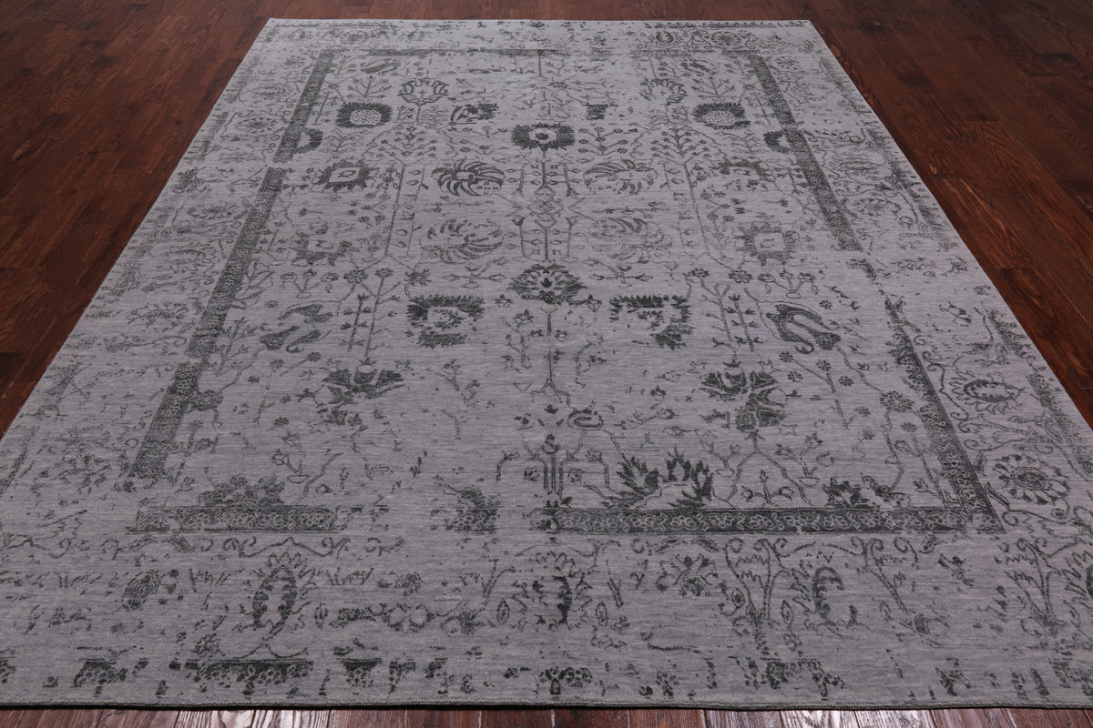 Grey Persian Tabriz Hand Knotted Wool & Silk Rug - 8' 0" X 10' 0"