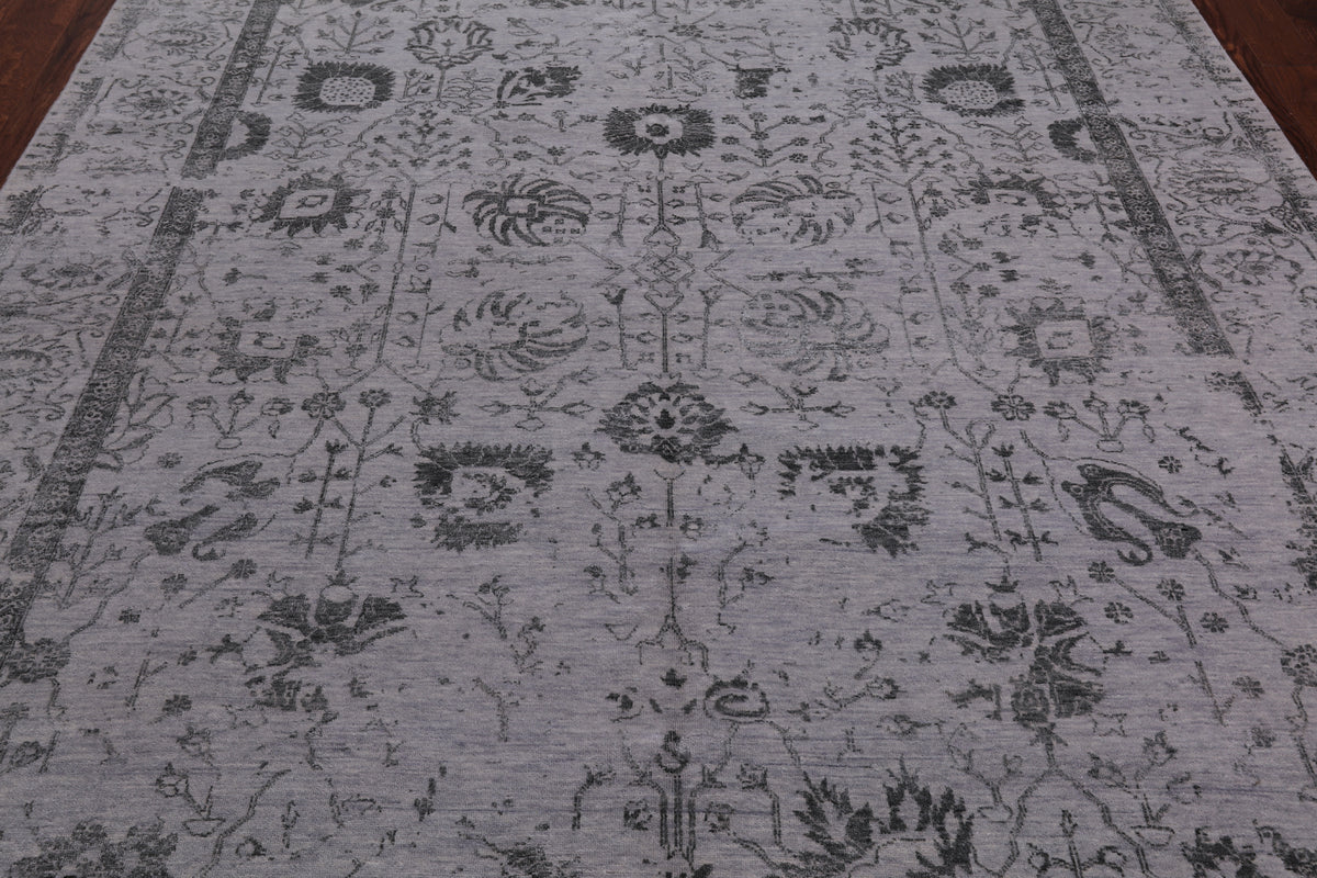Grey Persian Tabriz Hand Knotted Wool & Silk Rug - 8' 0" X 10' 0"