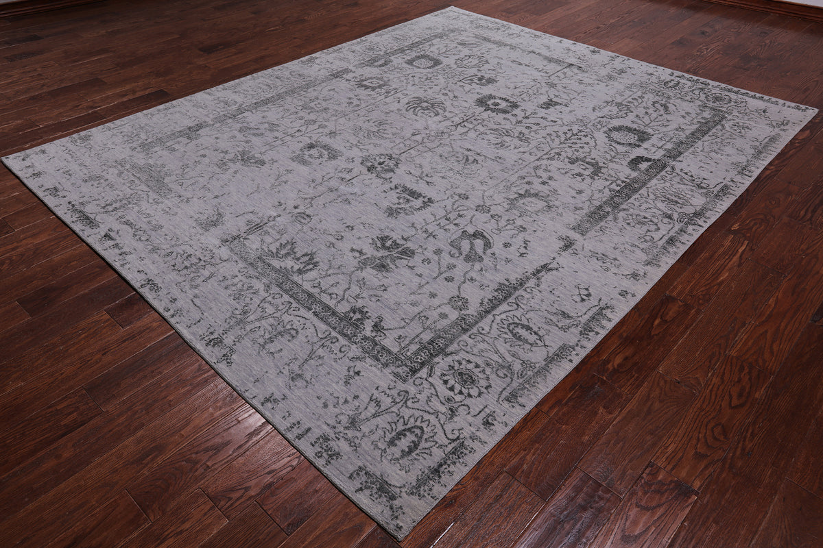 Grey Persian Tabriz Hand Knotted Wool & Silk Rug - 8' 0" X 10' 0"
