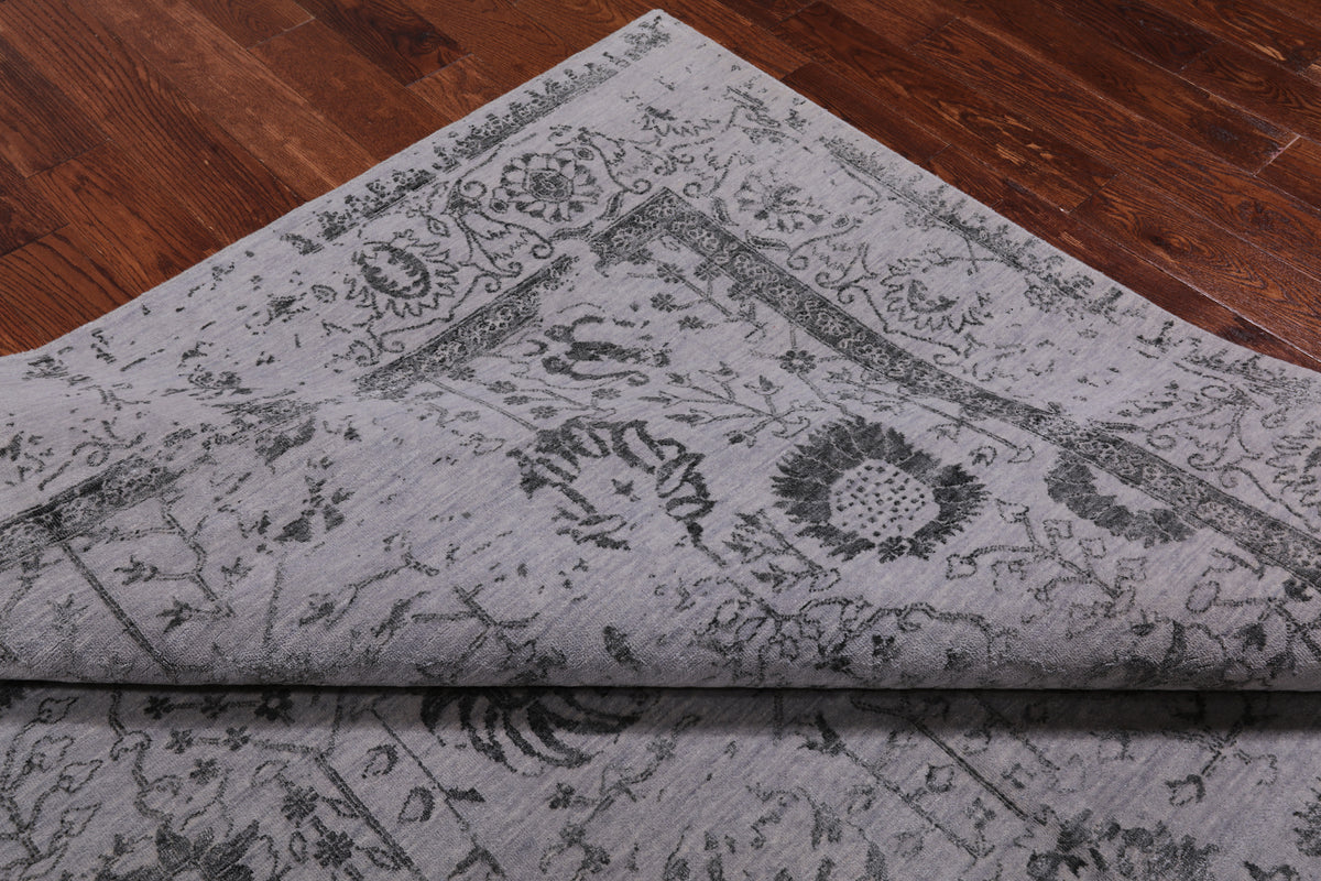Grey Persian Tabriz Hand Knotted Wool & Silk Rug - 8' 0" X 10' 0"