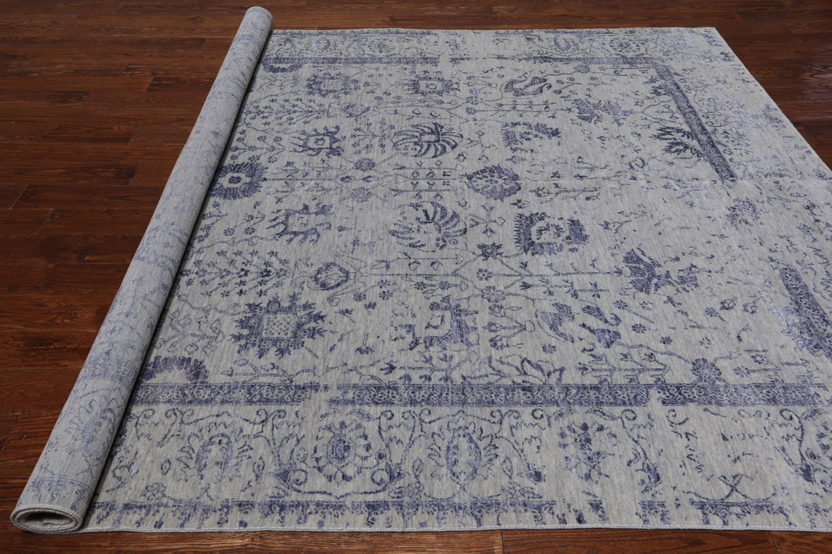 Grey Persian Tabriz Hand Knotted Wool & Silk Rug - 7' 11" X 9' 8"