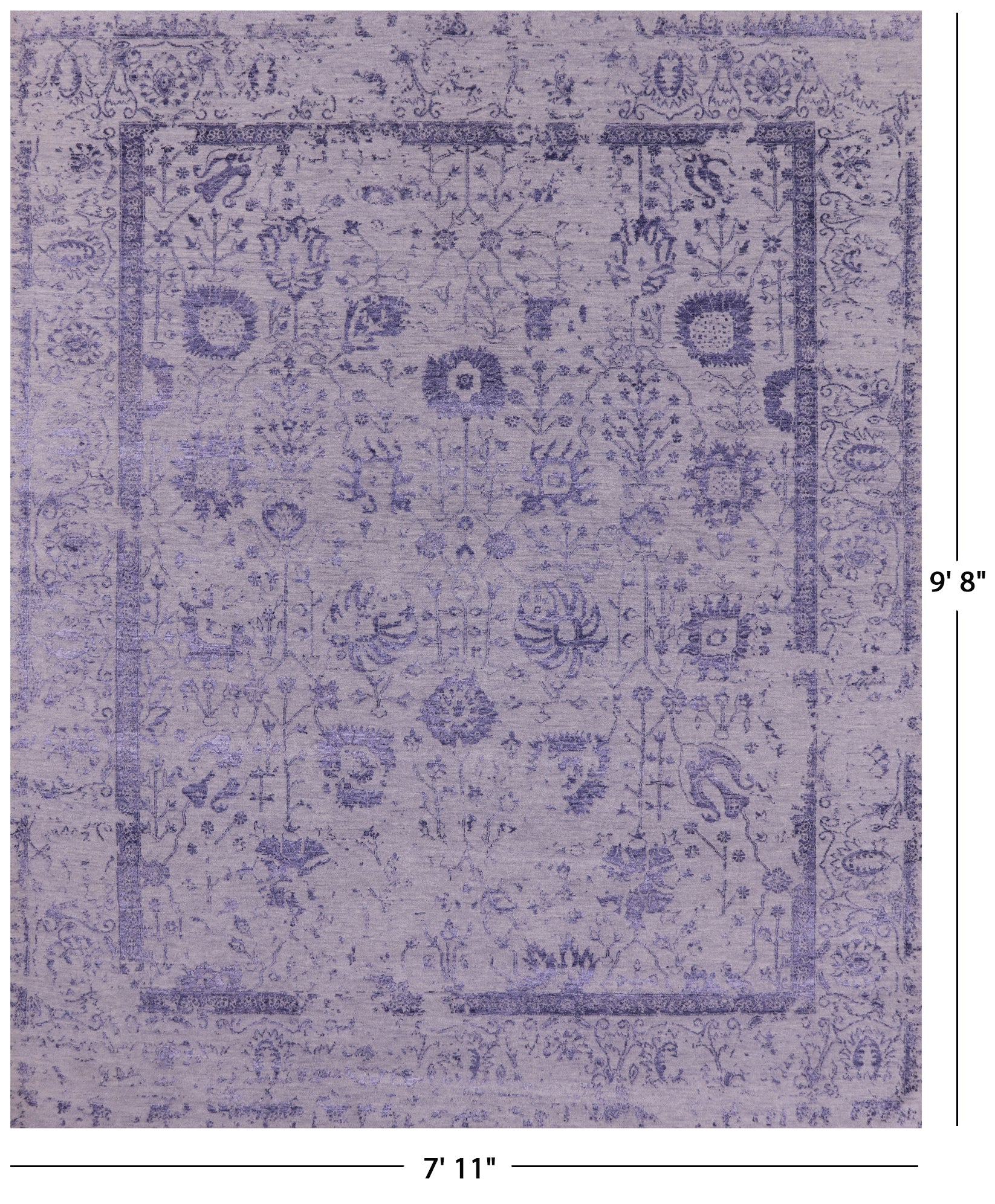 Grey Persian Tabriz Hand Knotted Wool & Silk Rug - 7' 11" X 9' 8" - Golden Nile