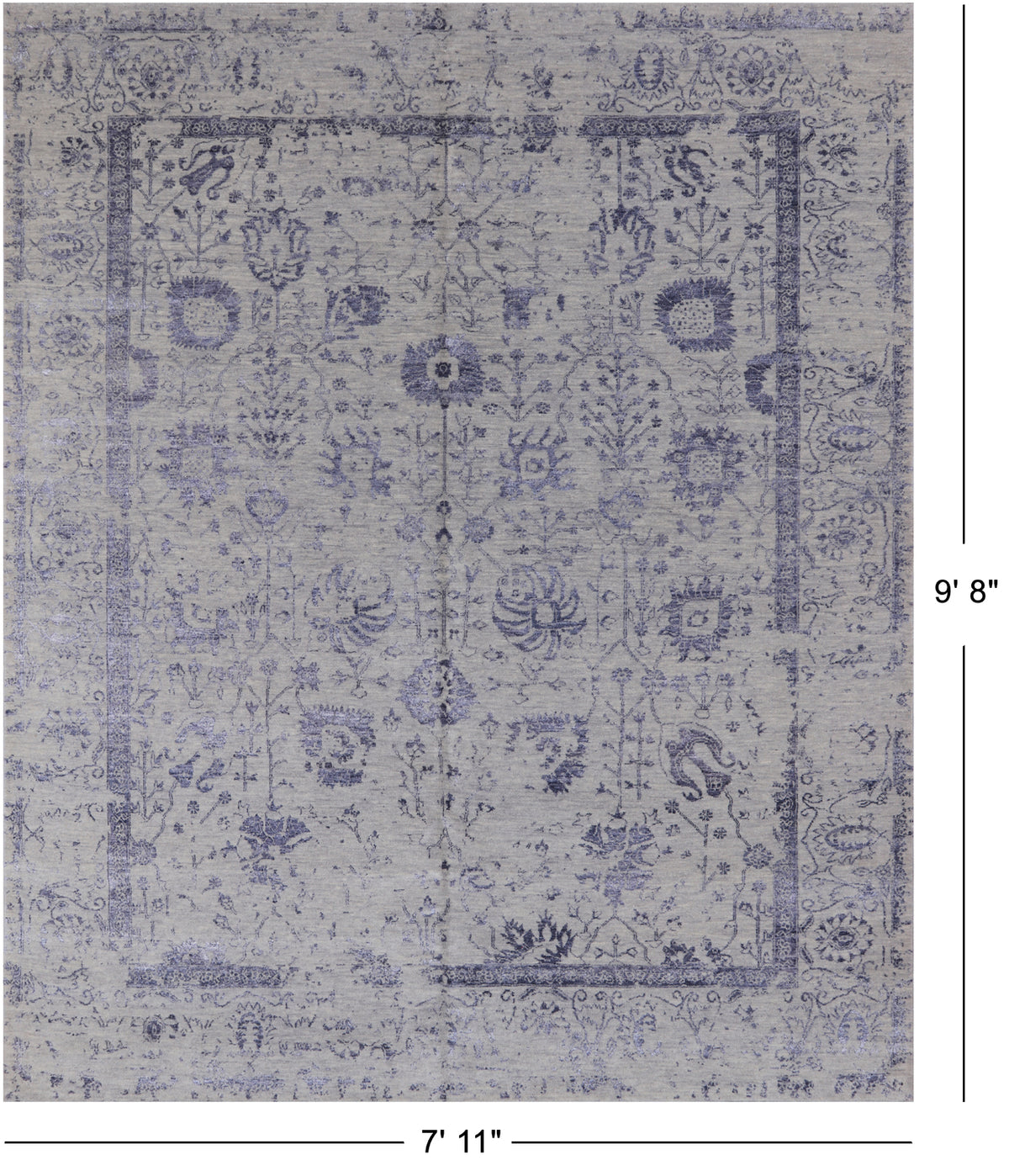 Grey Persian Tabriz Hand Knotted Wool & Silk Rug - 7' 11" X 9' 8"