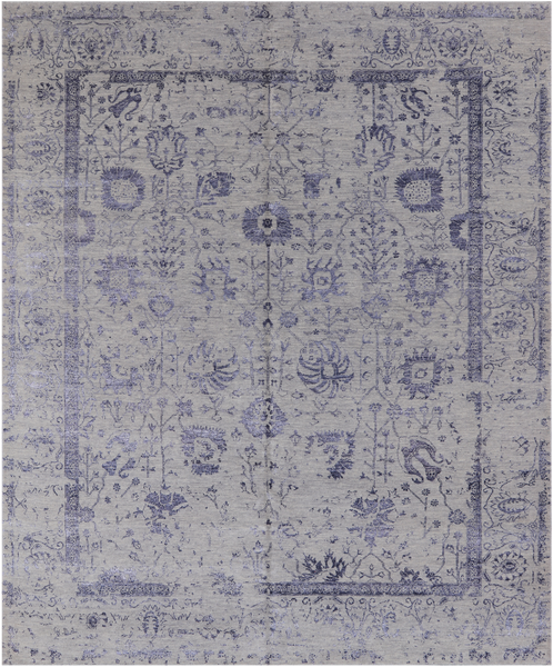 Grey Persian Tabriz Hand Knotted Wool & Silk Rug - 7' 11" X 9' 8"