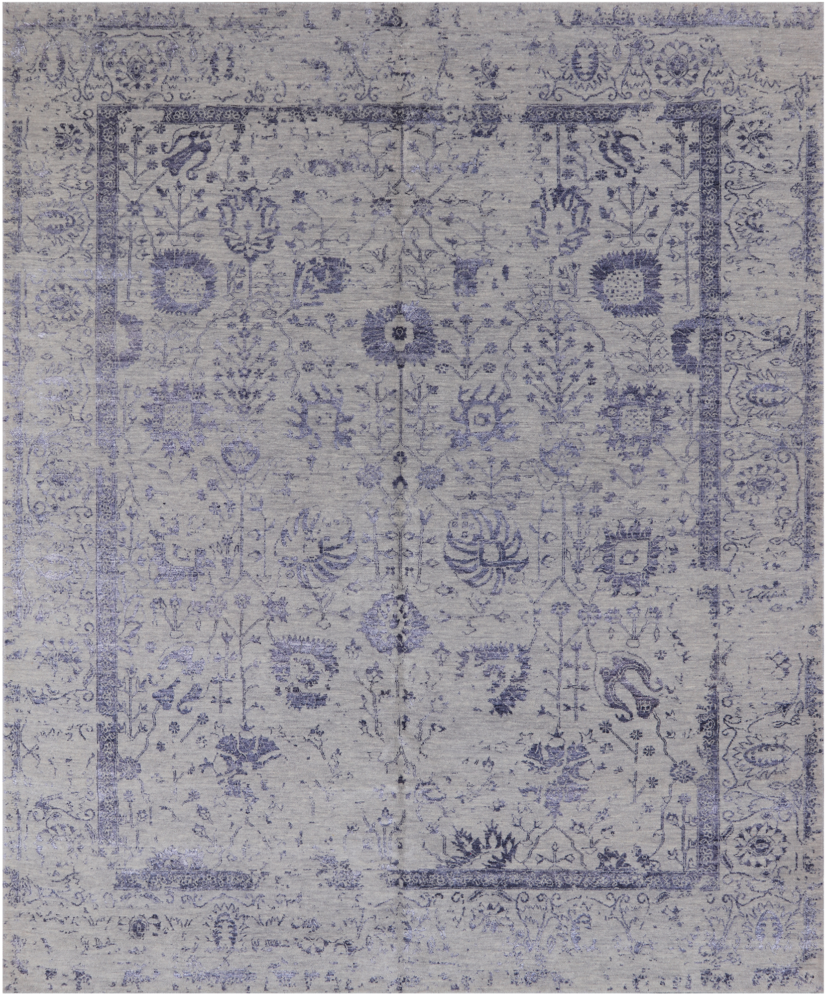 Grey Persian Tabriz Hand Knotted Wool & Silk Rug - 7' 11" X 9' 8"