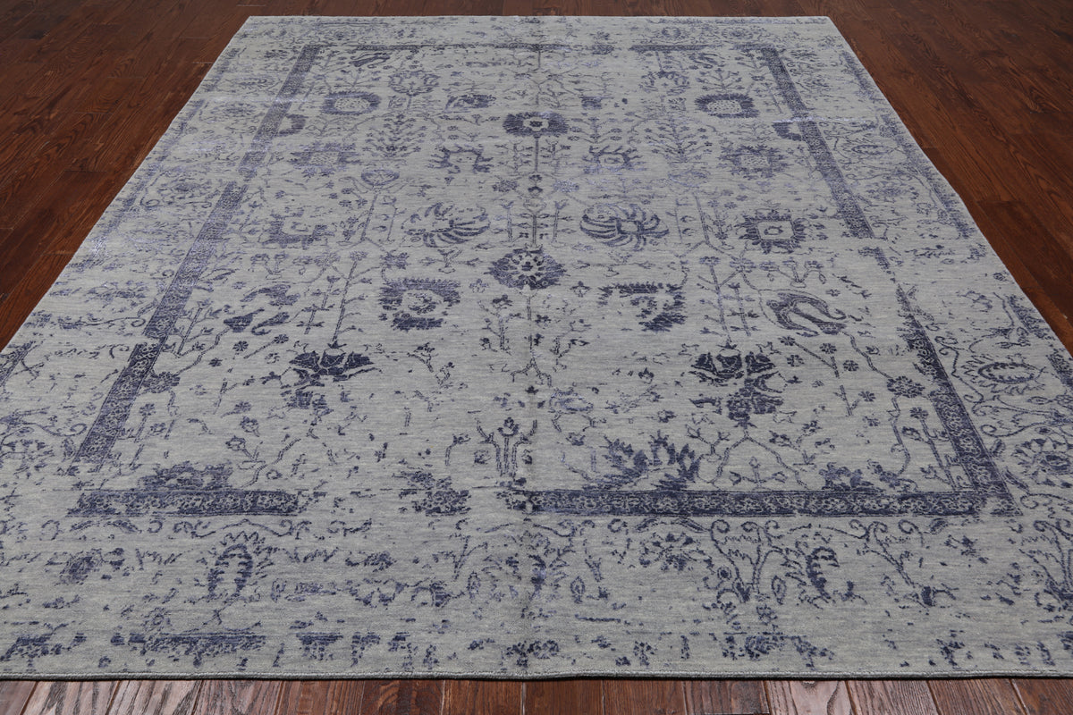 Grey Persian Tabriz Hand Knotted Wool & Silk Rug - 7' 11" X 9' 8"