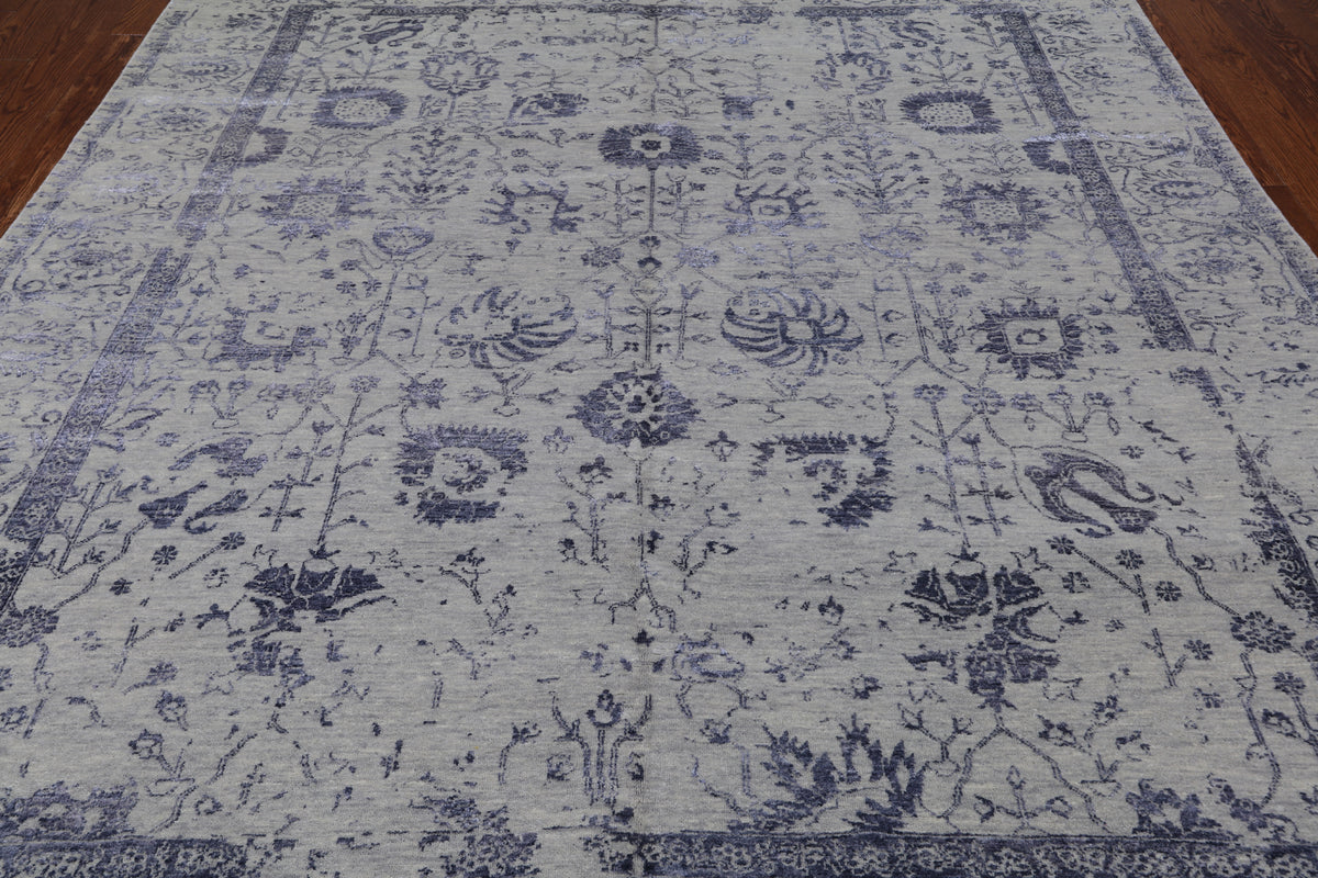 Grey Persian Tabriz Hand Knotted Wool & Silk Rug - 7' 11" X 9' 8"
