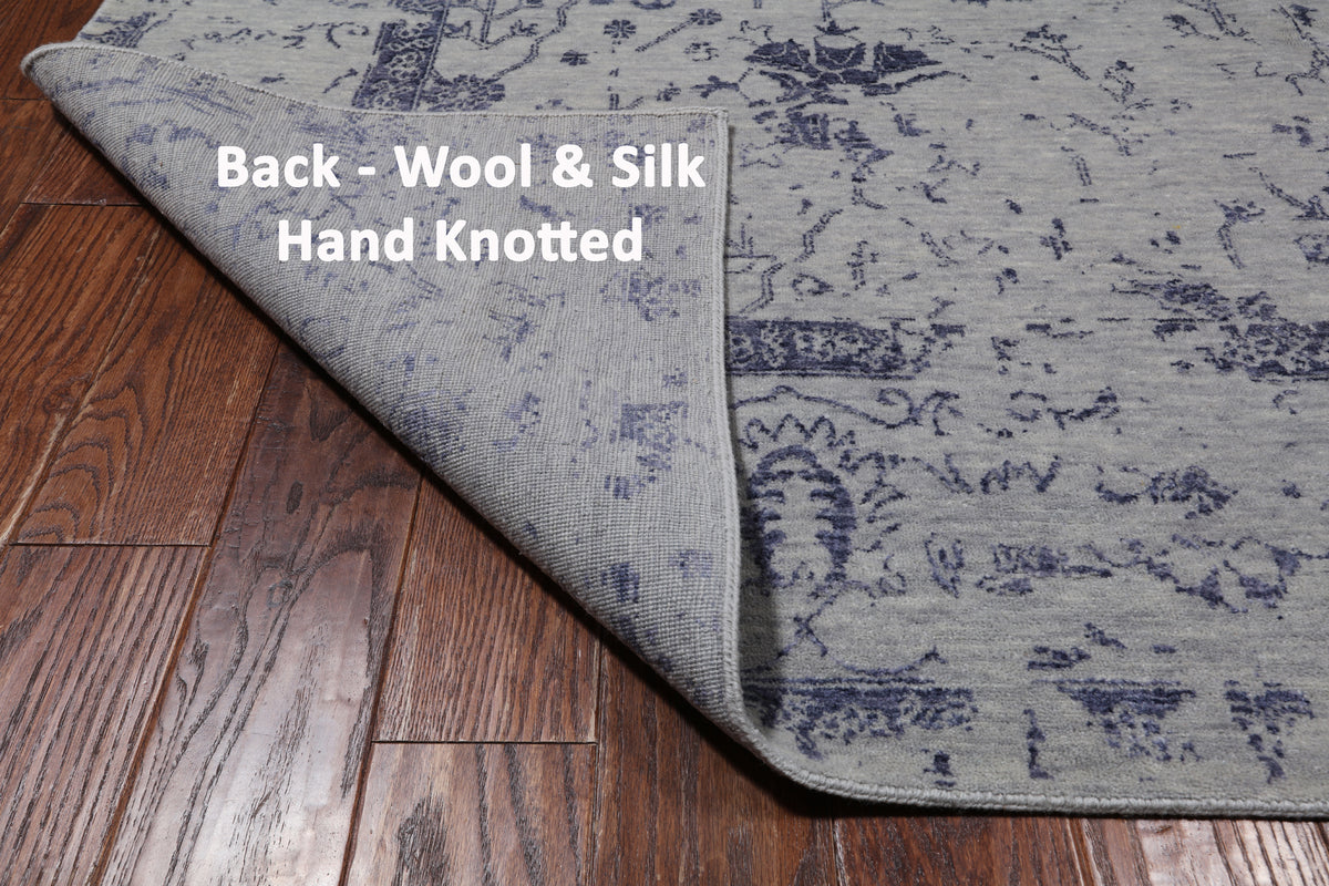 Grey Persian Tabriz Hand Knotted Wool & Silk Rug - 7' 11" X 9' 8"