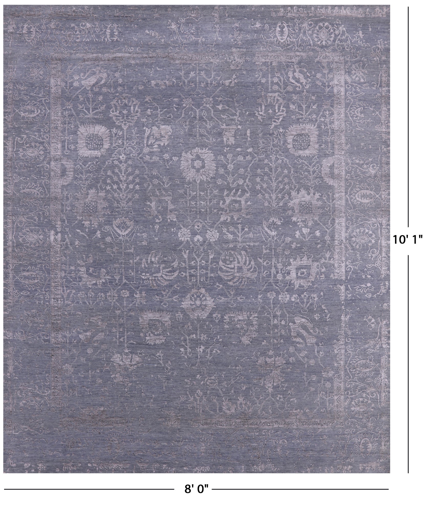 Grey Persian Tabriz Hand Knotted Wool & Silk Rug - 8' 0" X 10' 1" - Golden Nile