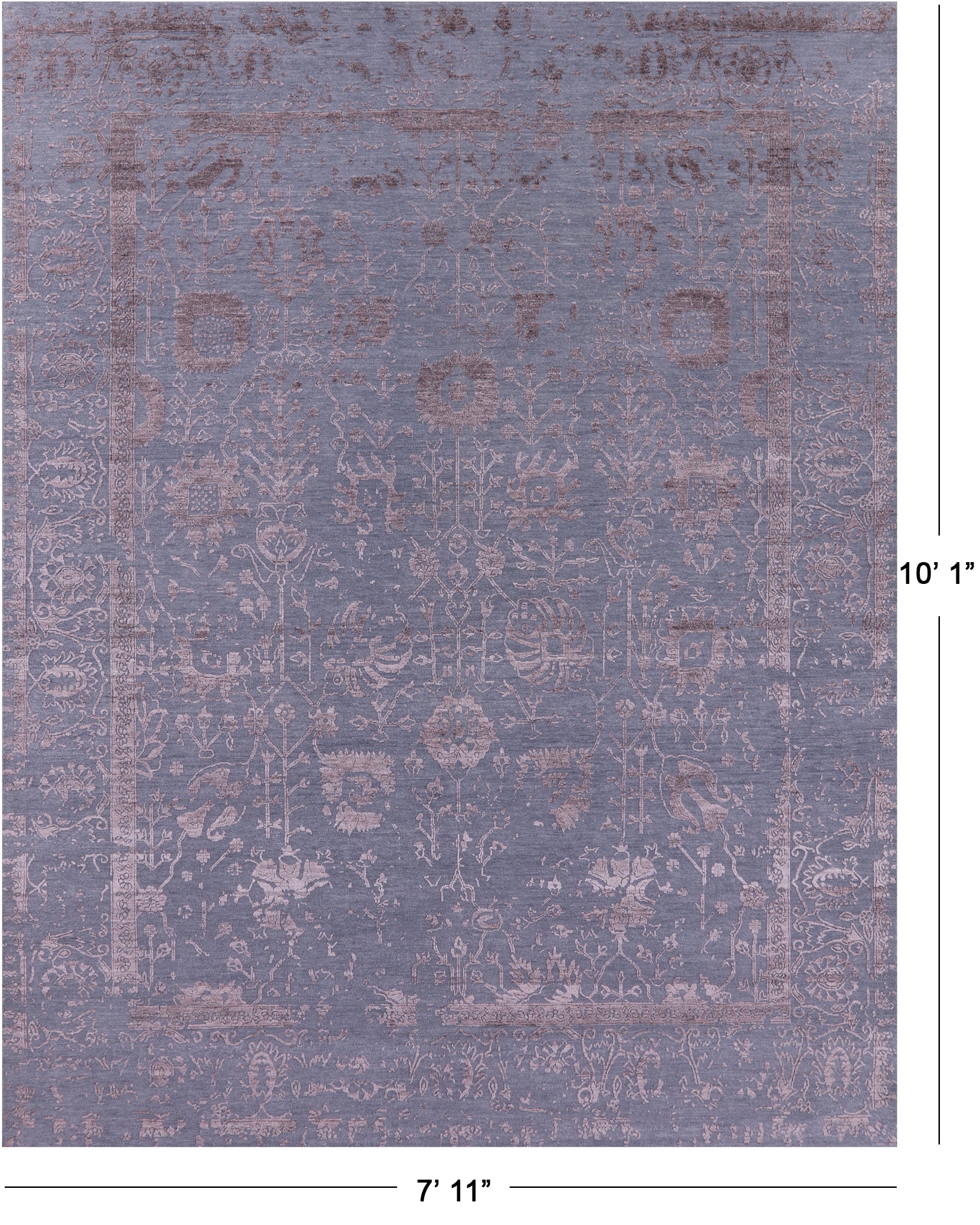 Grey Persian Tabriz Handmade Wool & Silk Rug - 7' 11" X 10' 1" - Golden Nile