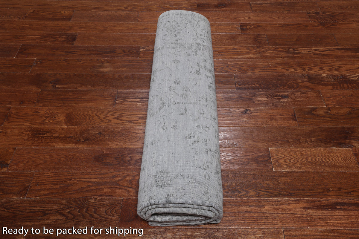 Grey Persian Tabriz Hand Knotted Wool & Silk Rug - 8' 1" X 9' 10"