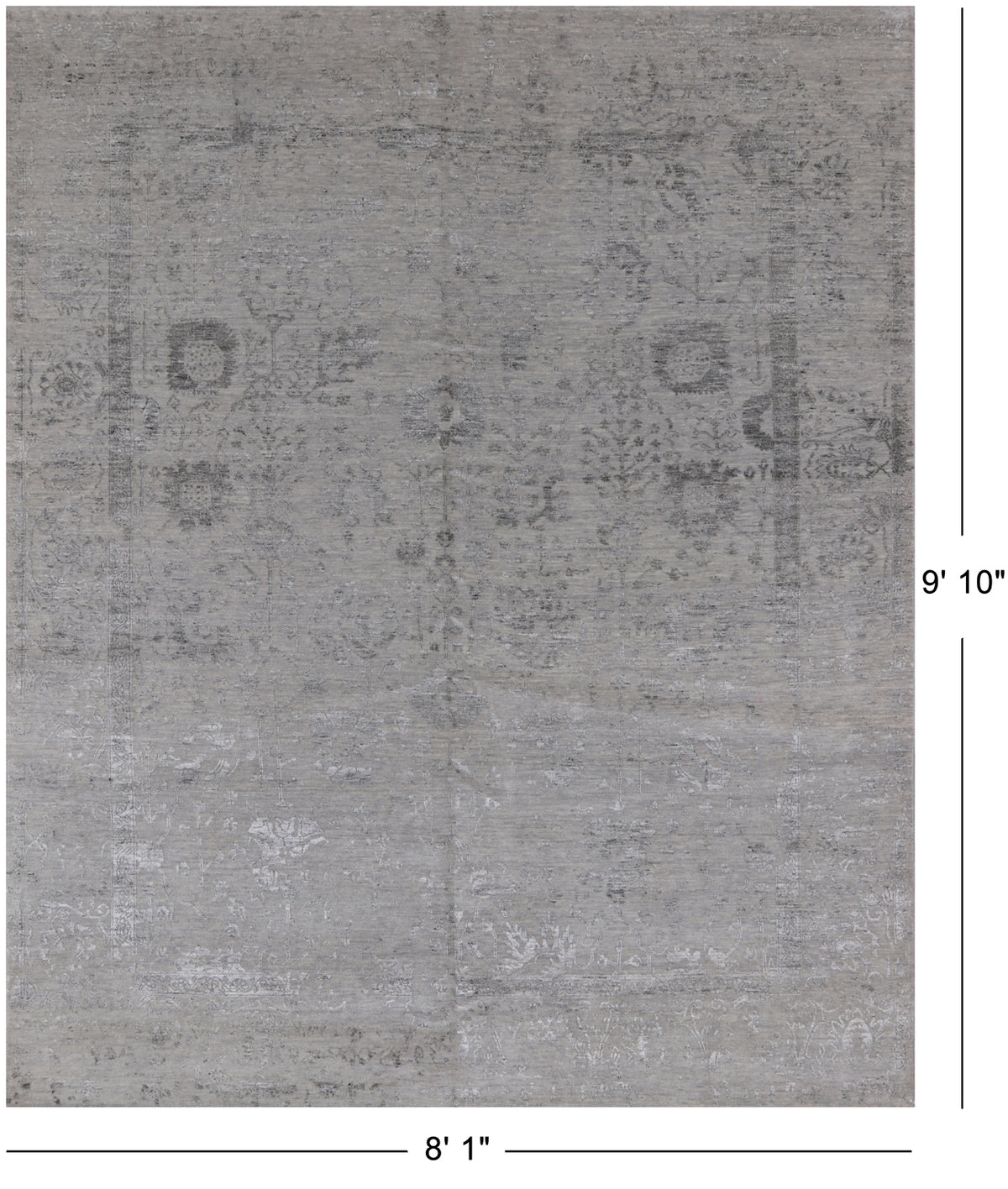 Grey Persian Tabriz Hand Knotted Wool & Silk Rug - 8' 1" X 9' 10"