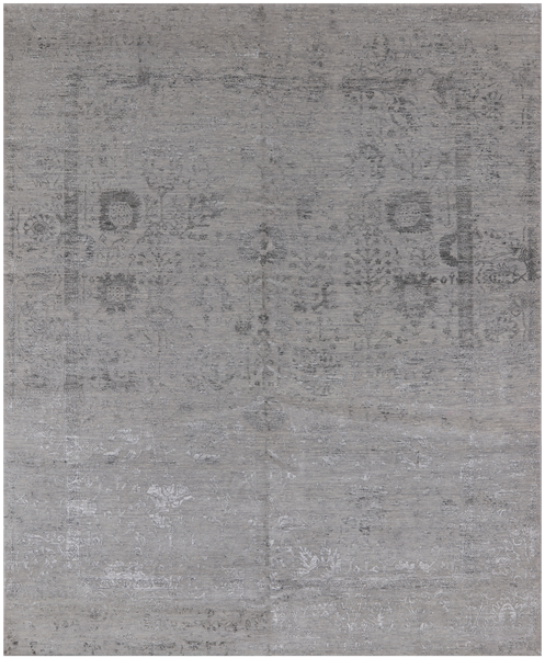 Grey Persian Tabriz Hand Knotted Wool & Silk Rug - 8' 1" X 9' 10"