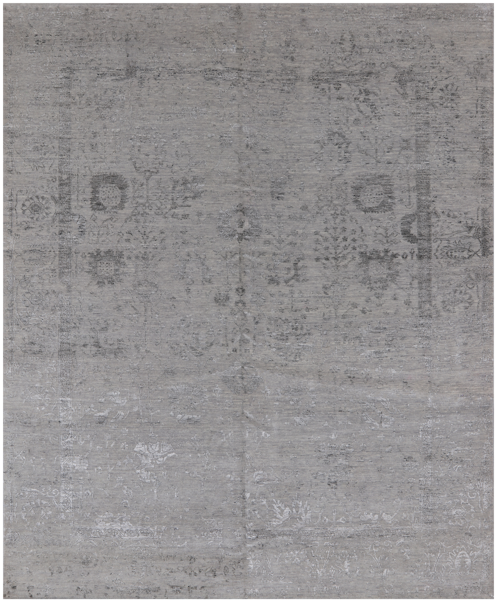 Grey Persian Tabriz Hand Knotted Wool & Silk Rug - 8' 1" X 9' 10"