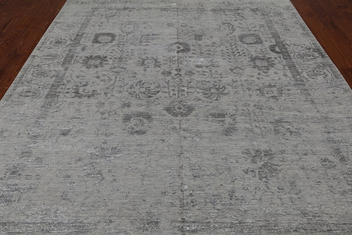 Grey Persian Tabriz Hand Knotted Wool & Silk Rug - 8' 1" X 9' 10"