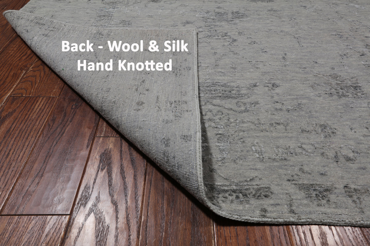 Grey Persian Tabriz Hand Knotted Wool & Silk Rug - 8' 1" X 9' 10"