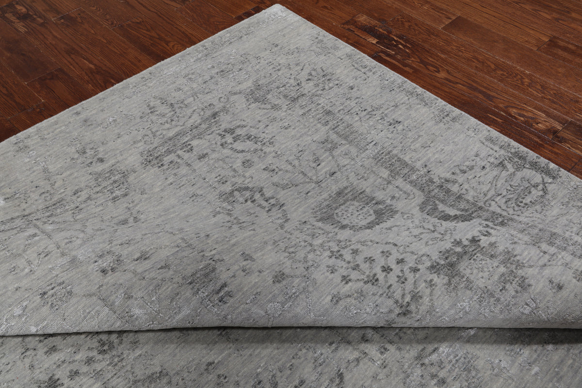 Grey Persian Tabriz Hand Knotted Wool & Silk Rug - 8' 1" X 9' 10"