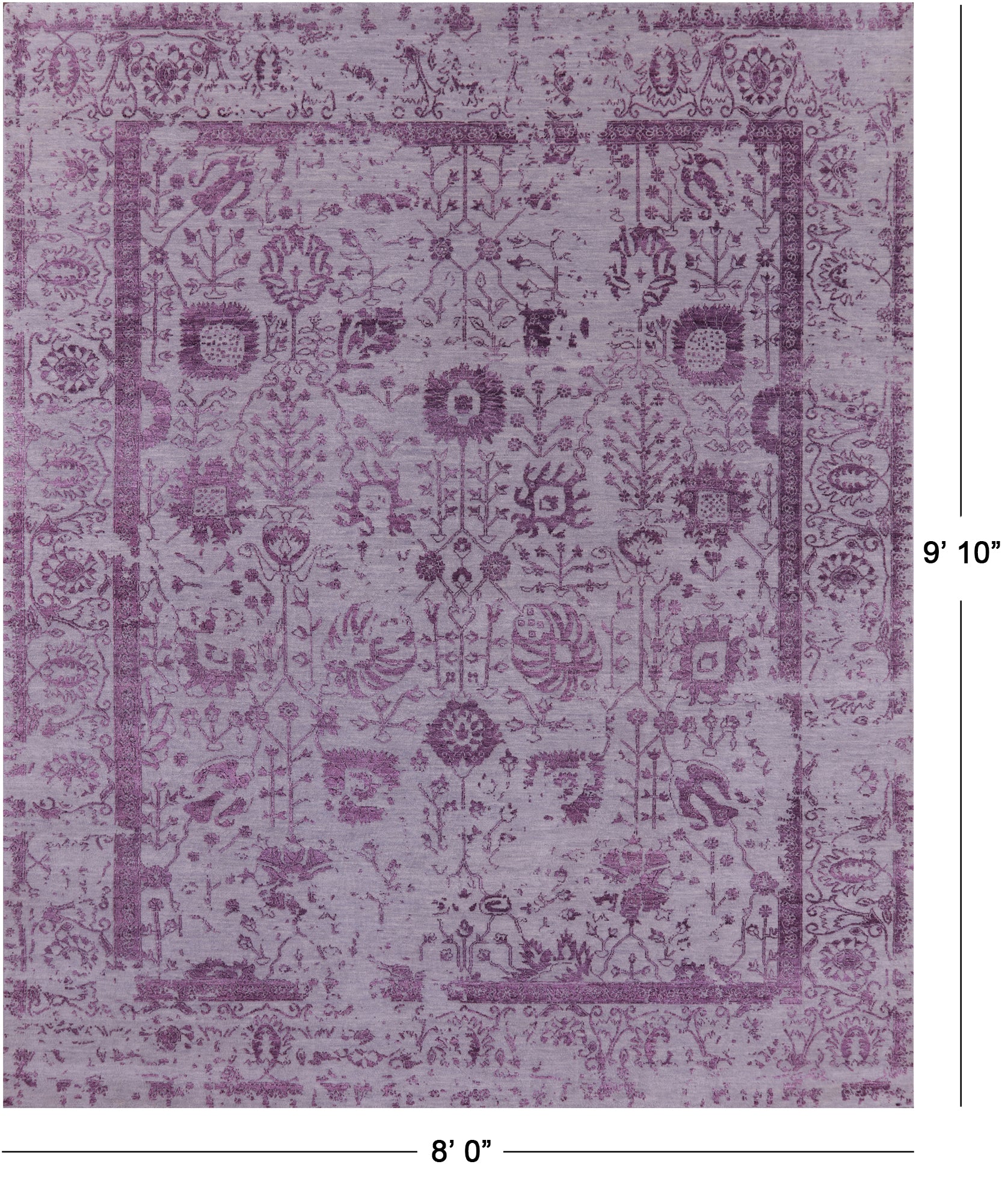 Grey Persian Tabriz Handmade Wool & Silk Rug - 8' 0" X 9' 10" - Golden Nile