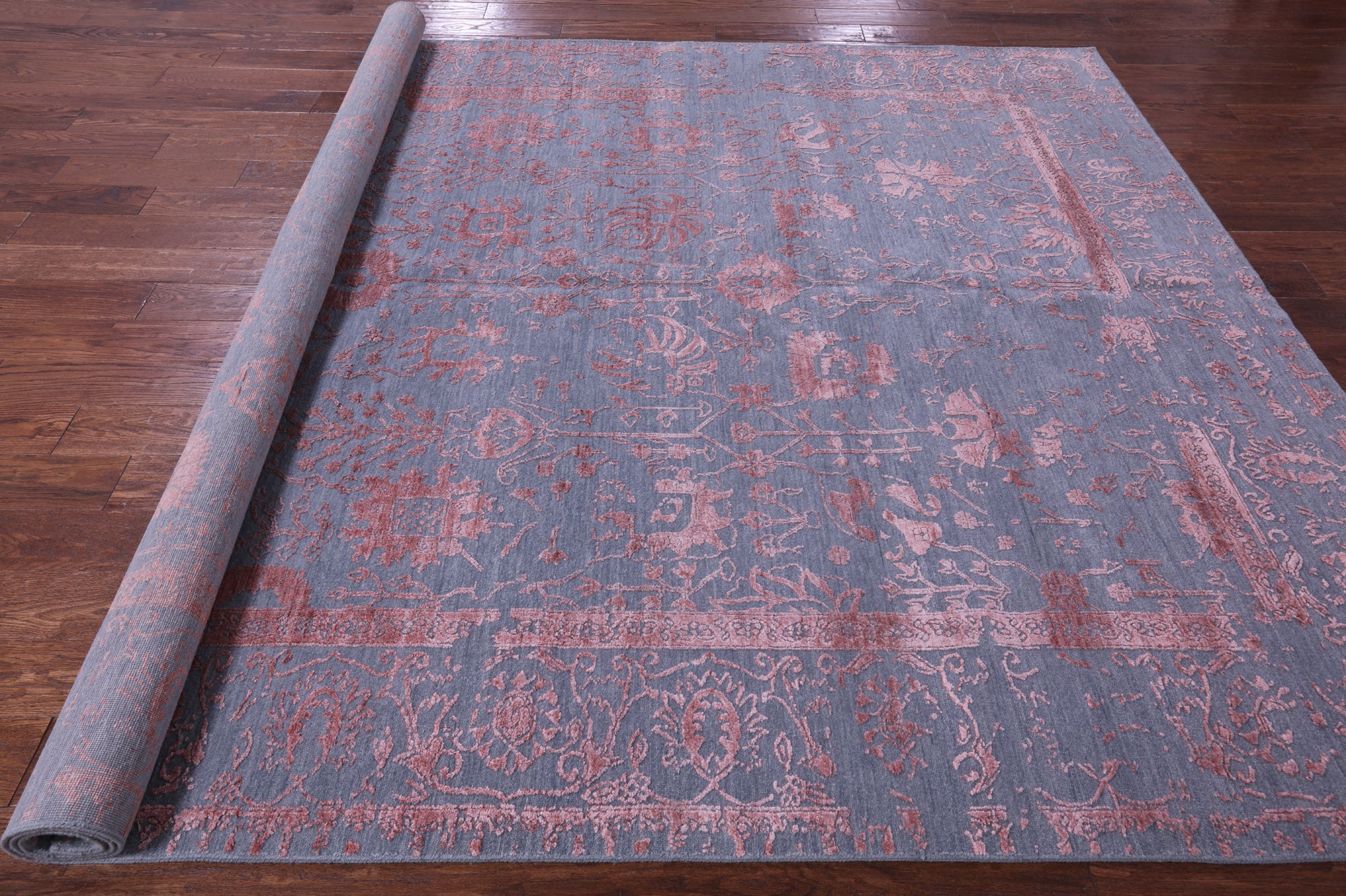 SUPER SALE Grey Persian Tabriz Hand Knotted Wool & Silk Rug - 8' 0" X 10' 2"