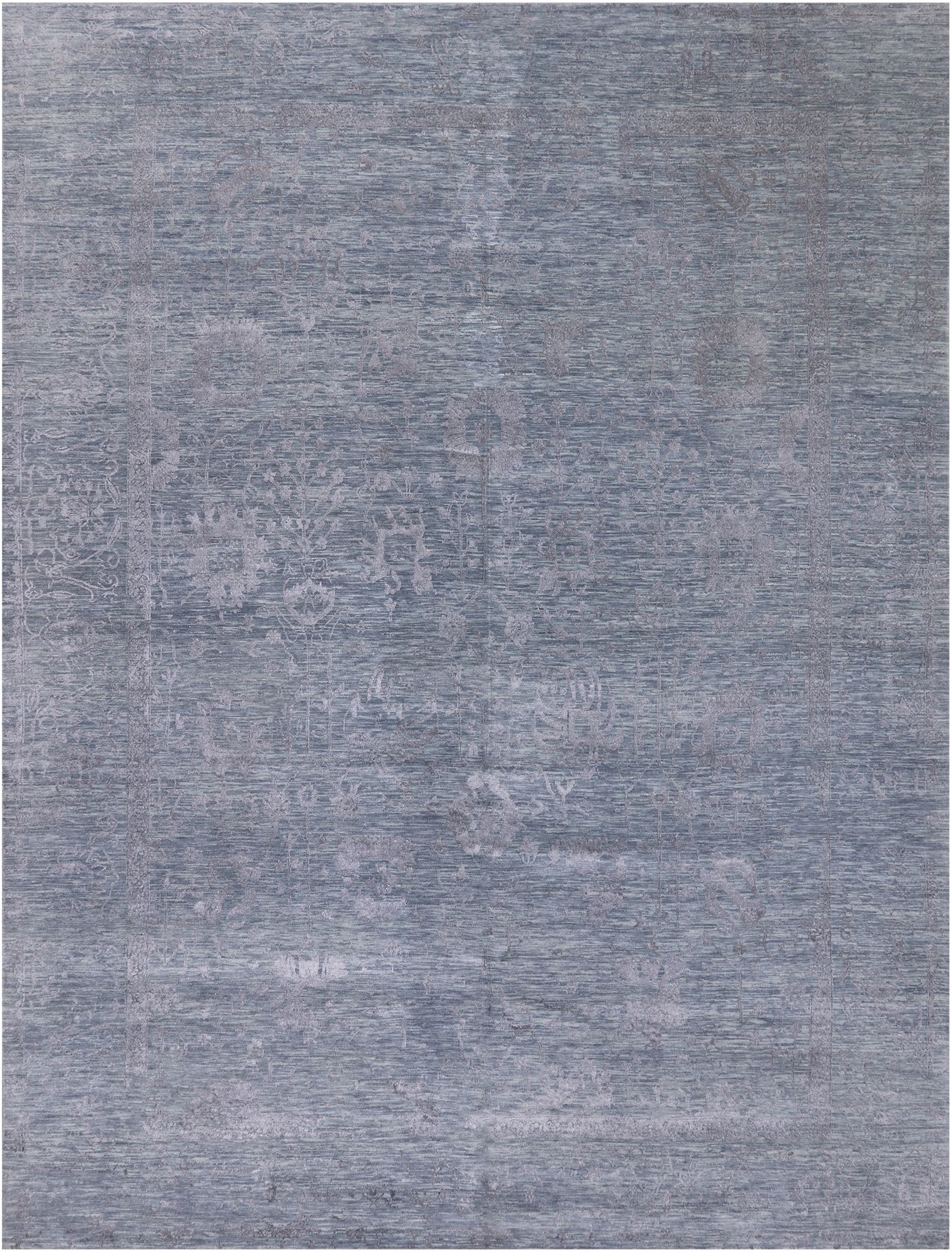 Grey Persian Tabriz Hand Knotted Wool & Silk Rug - 9' 0" X 12' 0"