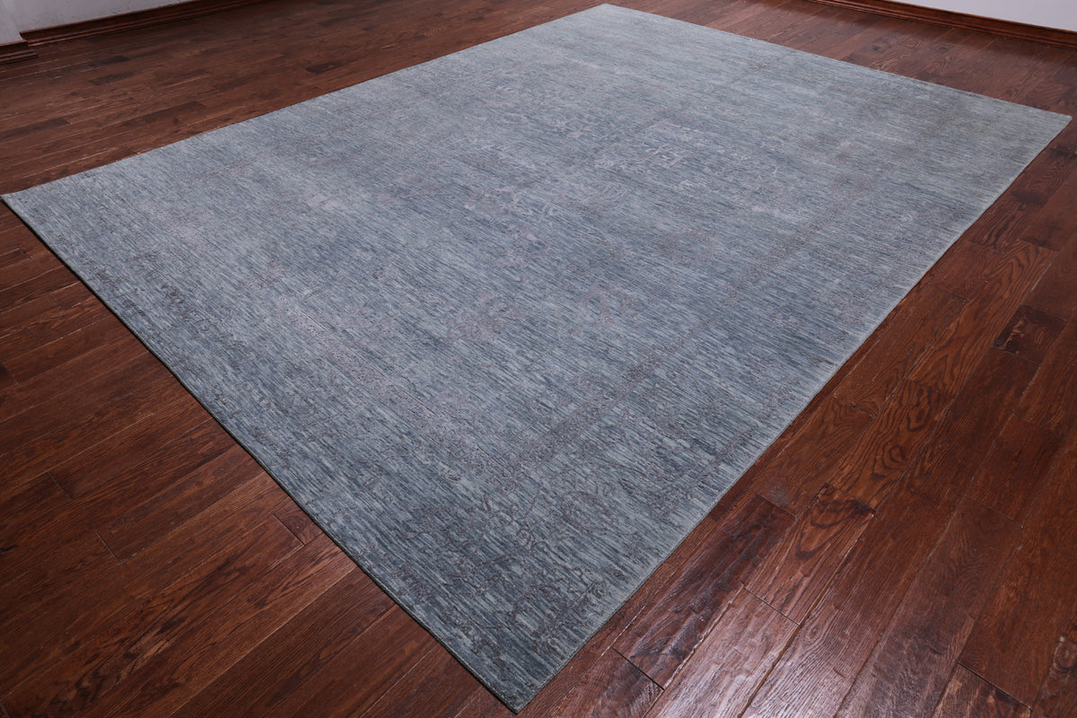 Grey Persian Tabriz Hand Knotted Wool & Silk Rug - 9' 0" X 12' 0"