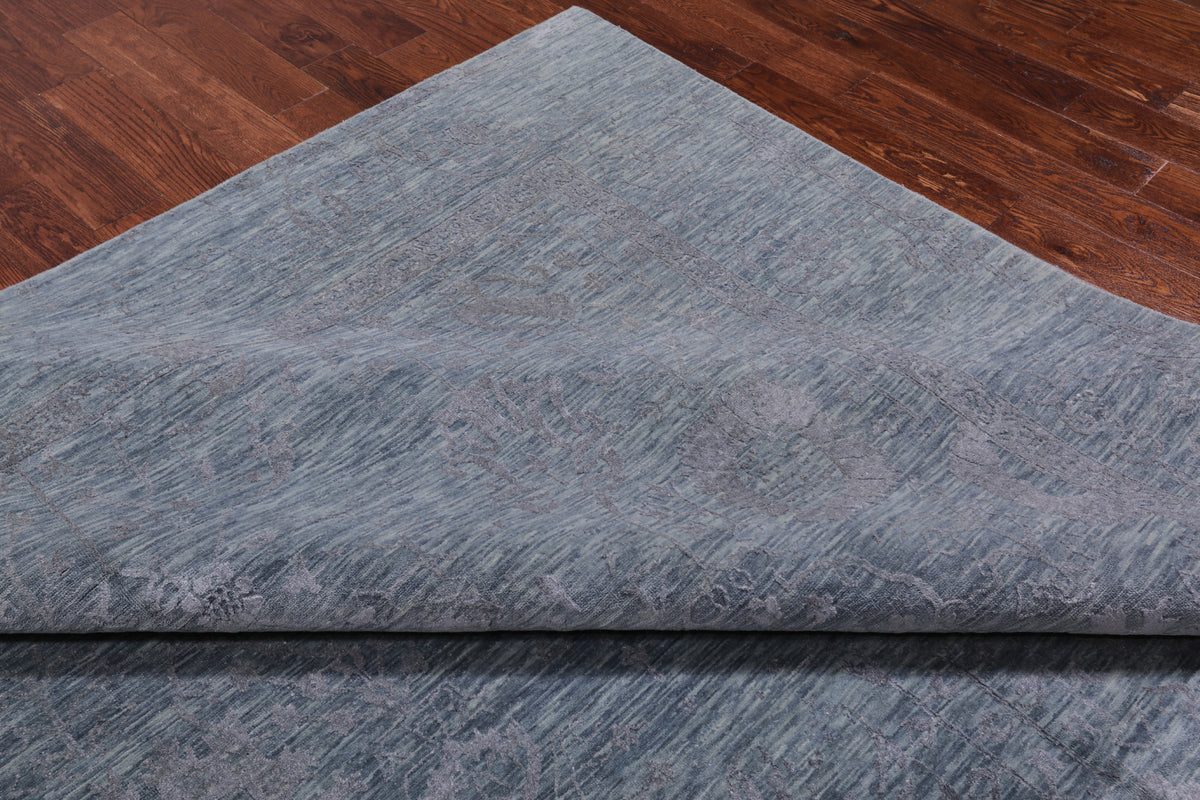 Grey Persian Tabriz Hand Knotted Wool & Silk Rug - 9' 0" X 12' 0"