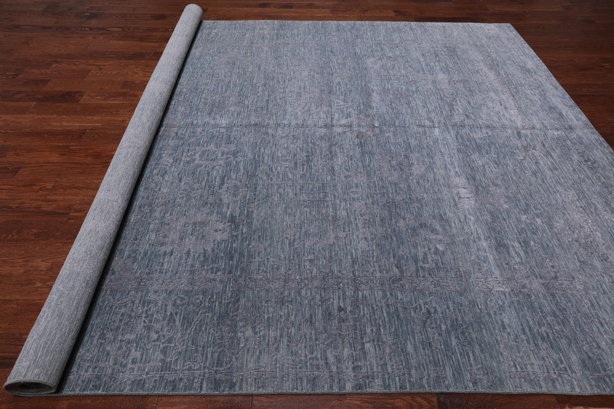 Grey Persian Tabriz Hand Knotted Wool & Silk Rug - 9' 0" X 12' 0"