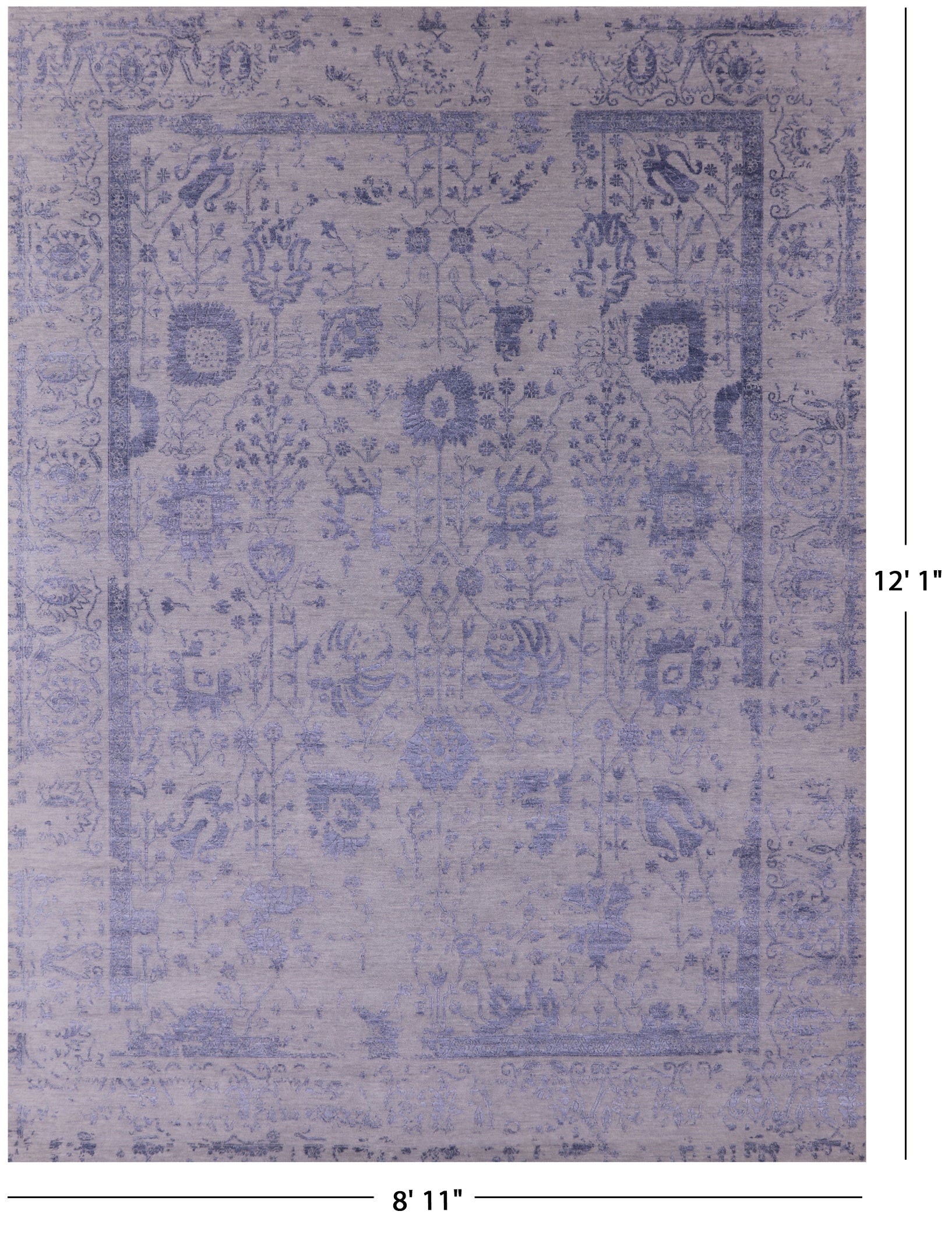 Grey Persian Tabriz Hand Knotted Wool & Silk Rug - 8' 11" X 12' 1" - Golden Nile