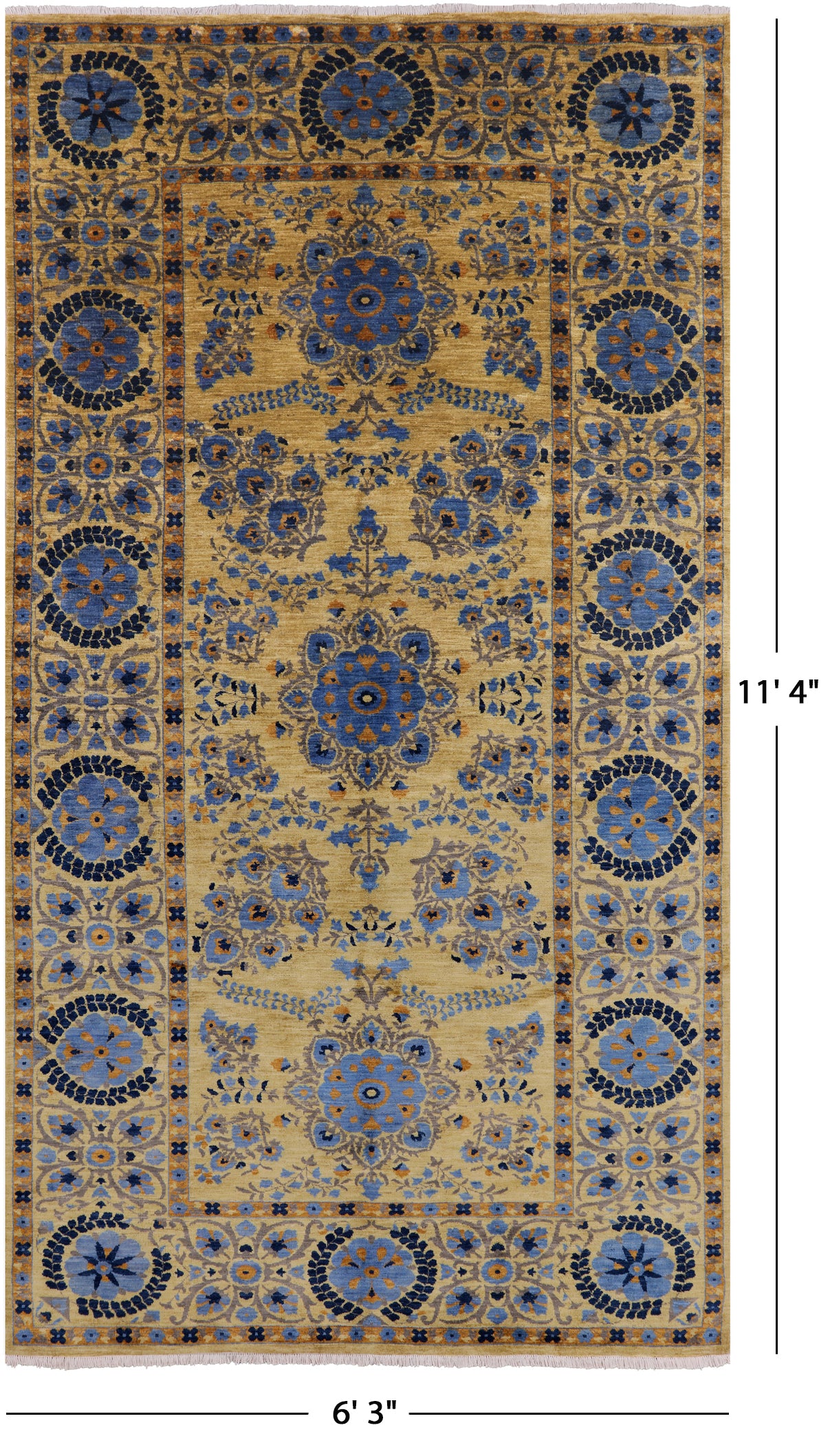 Gold William Morris Hand Knotted Wool Area Rug - 6' 3" X 11' 4" - Golden Nile