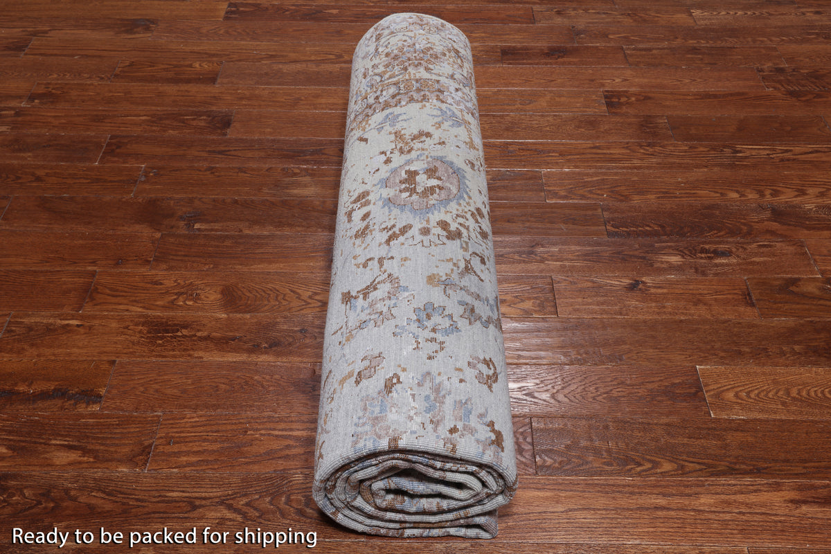 Grey Persian Hand Knotted Wool & Silk Rug - 8' 11" X 11' 8"