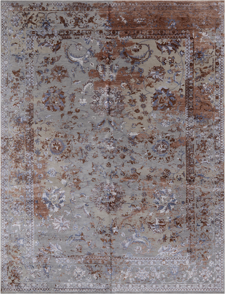 Grey Persian Hand Knotted Wool & Silk Rug - 8' 11" X 11' 8"