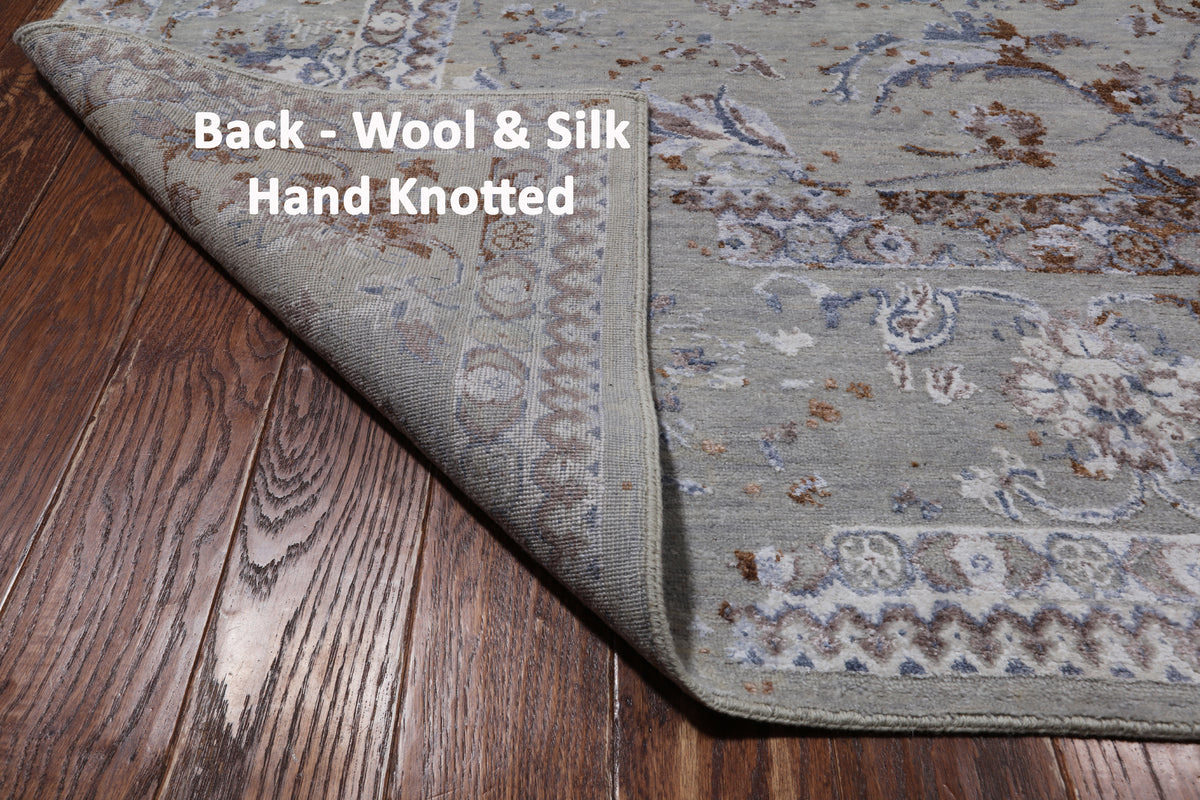 Grey Persian Hand Knotted Wool & Silk Rug - 8' 11" X 11' 8"