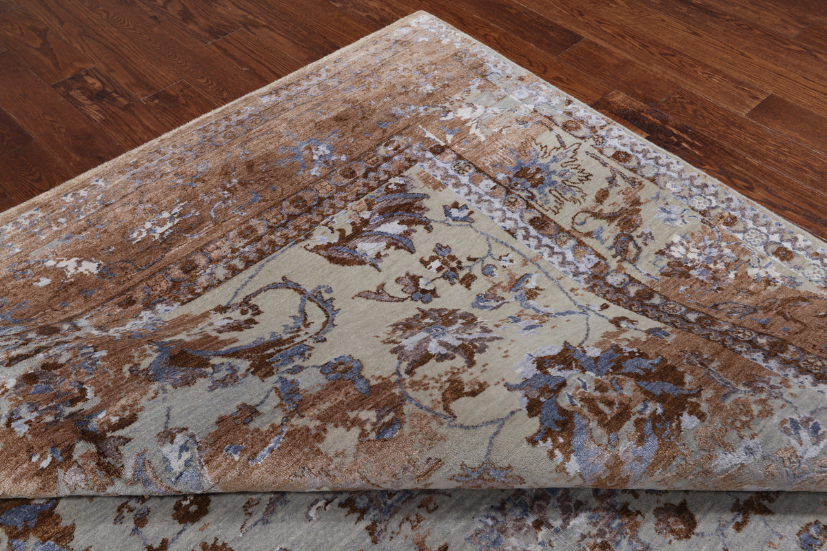 Grey Persian Hand Knotted Wool & Silk Rug - 8' 11" X 11' 8"