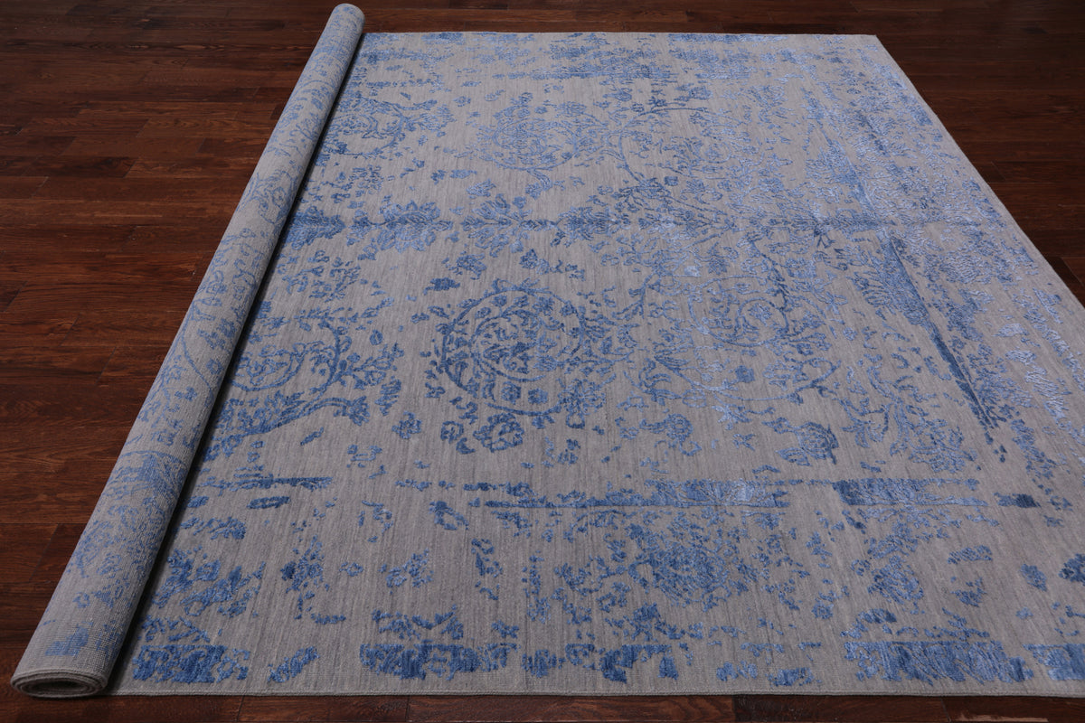 Grey Persian Tabriz Hand Knotted Wool & Silk Rug - 9' 0" X 11' 10"