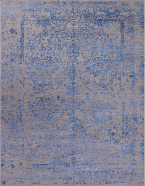 Grey Persian Tabriz Hand Knotted Wool & Silk Rug - 9' 0" X 11' 10"