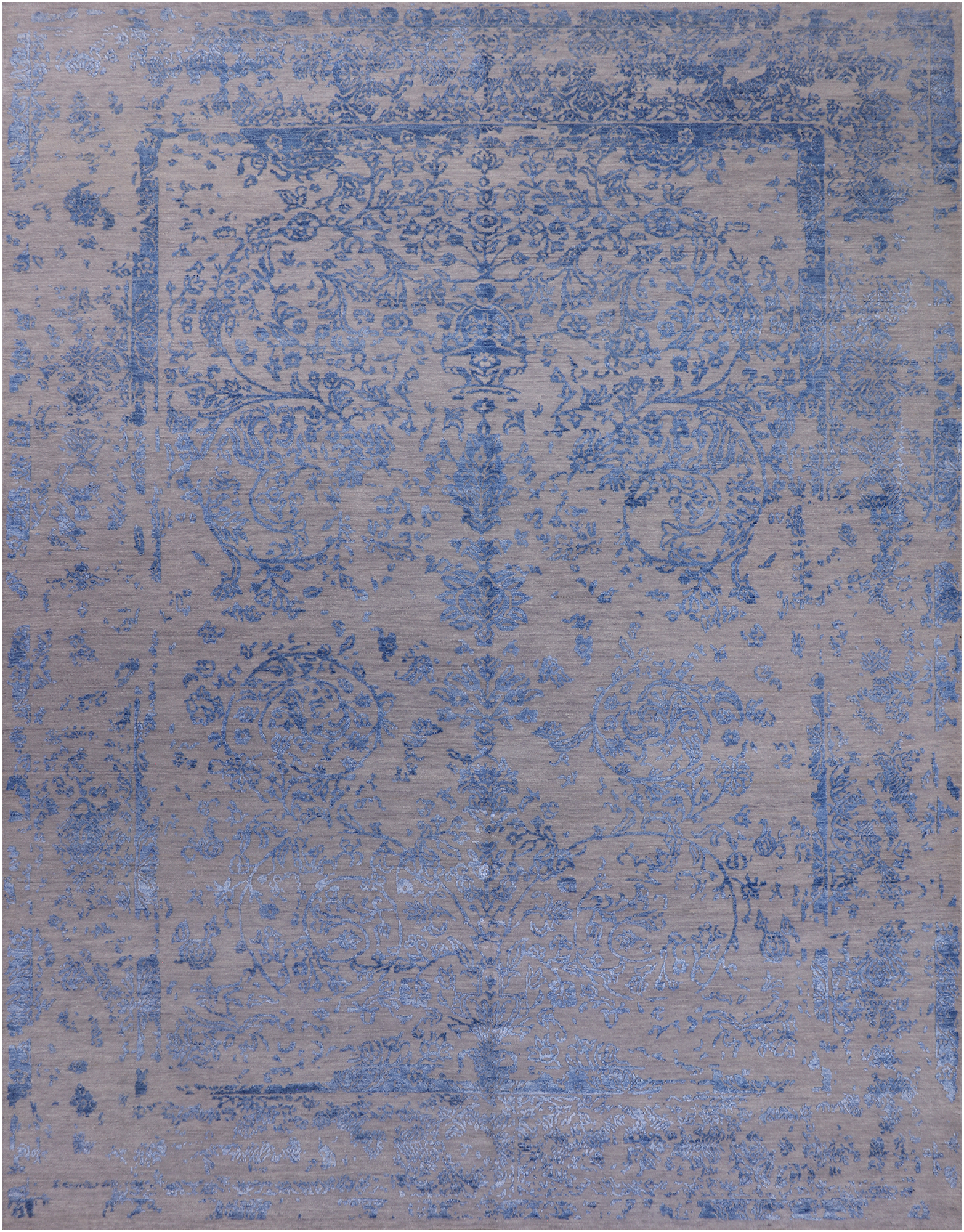 Grey Persian Tabriz Hand Knotted Wool & Silk Rug - 9' 0" X 11' 10"