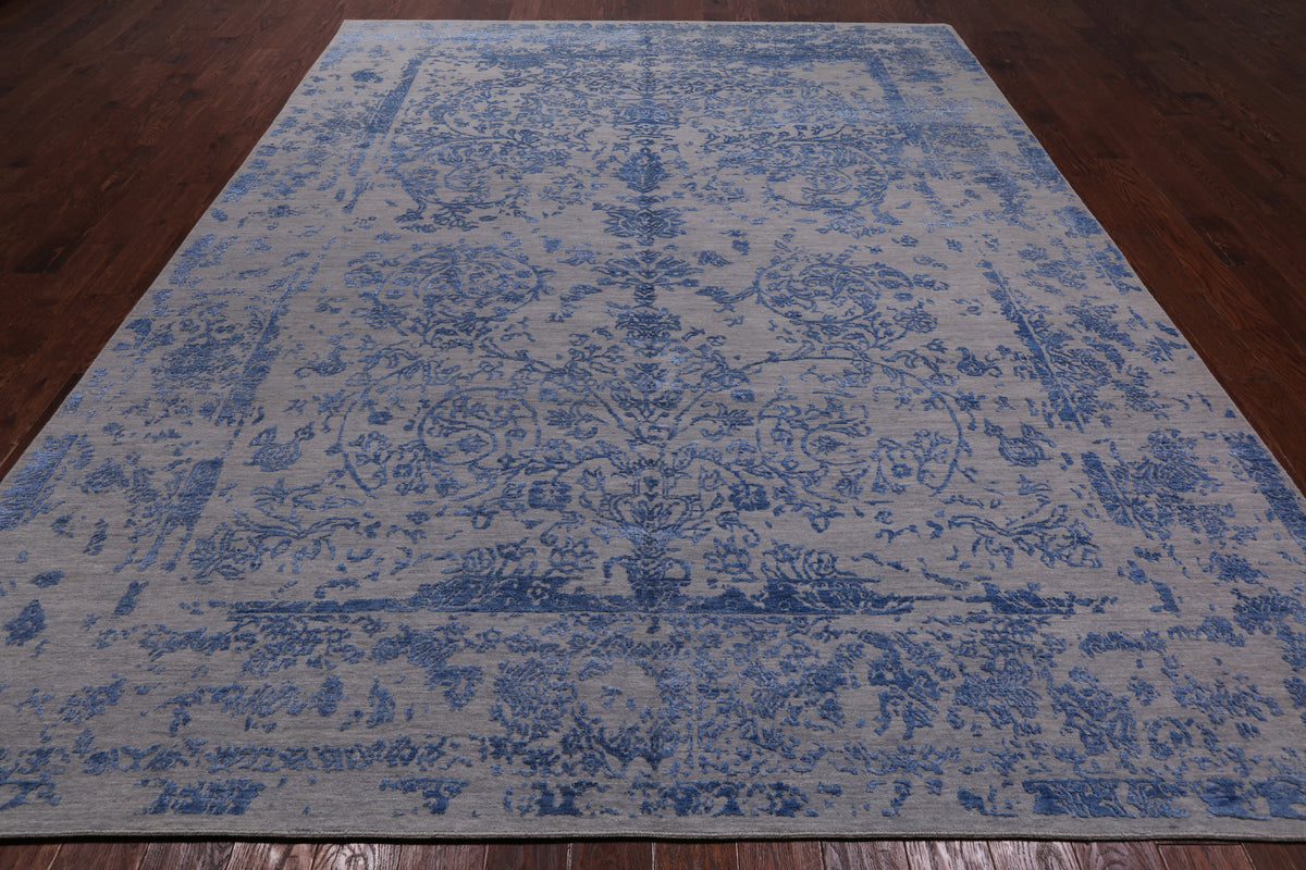 Grey Persian Tabriz Hand Knotted Wool & Silk Rug - 9' 0" X 11' 10"