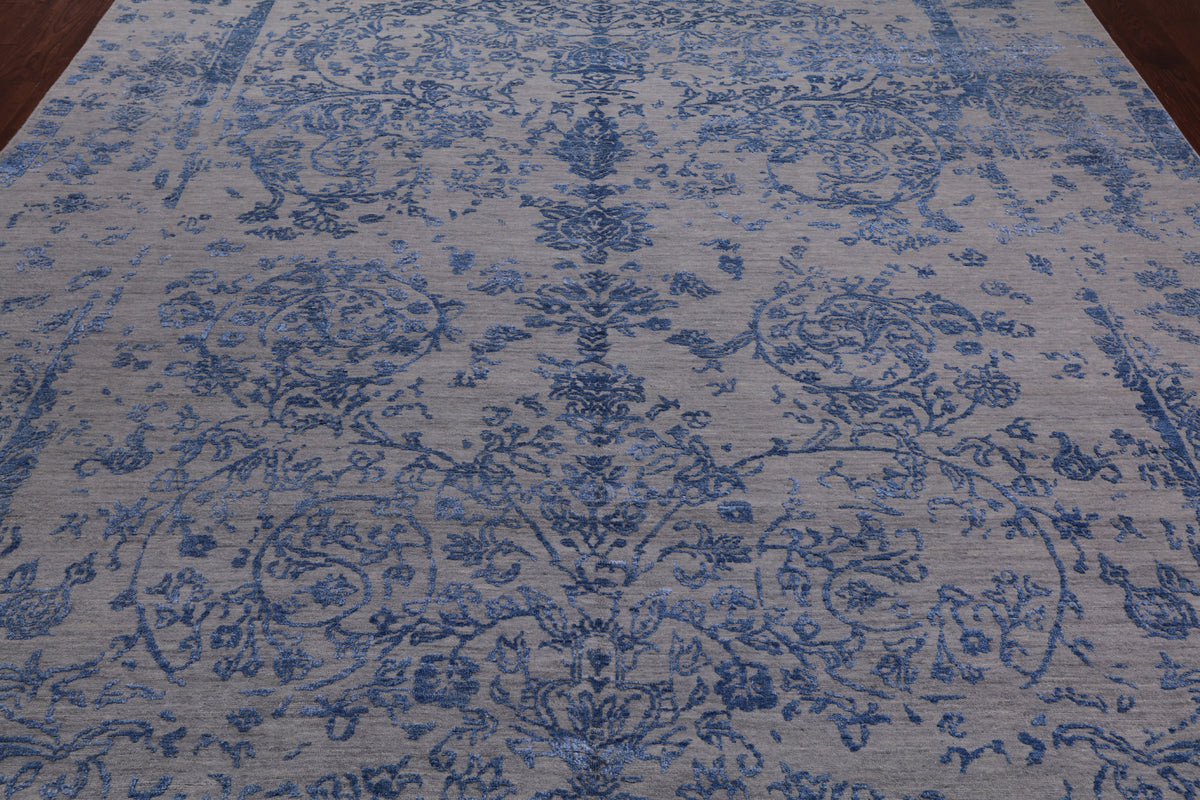 Grey Persian Tabriz Hand Knotted Wool & Silk Rug - 9' 0" X 11' 10"