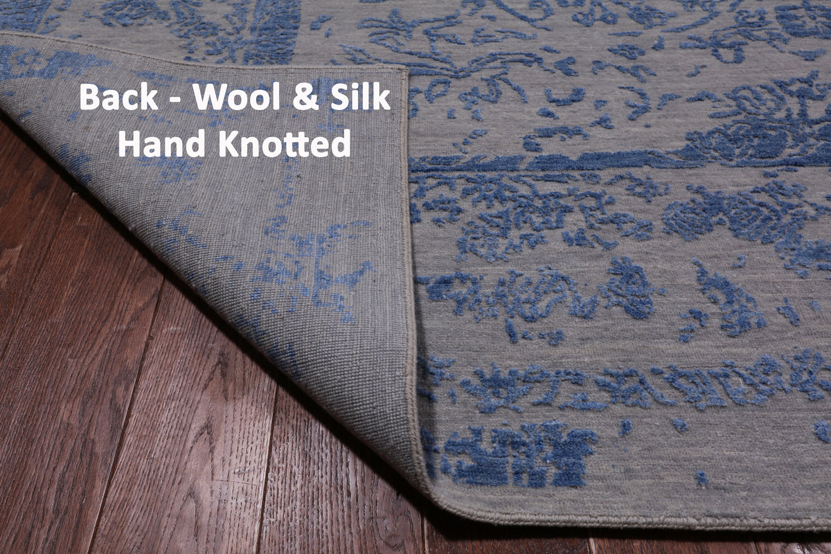 Grey Persian Tabriz Hand Knotted Wool & Silk Rug - 9' 0" X 11' 10"