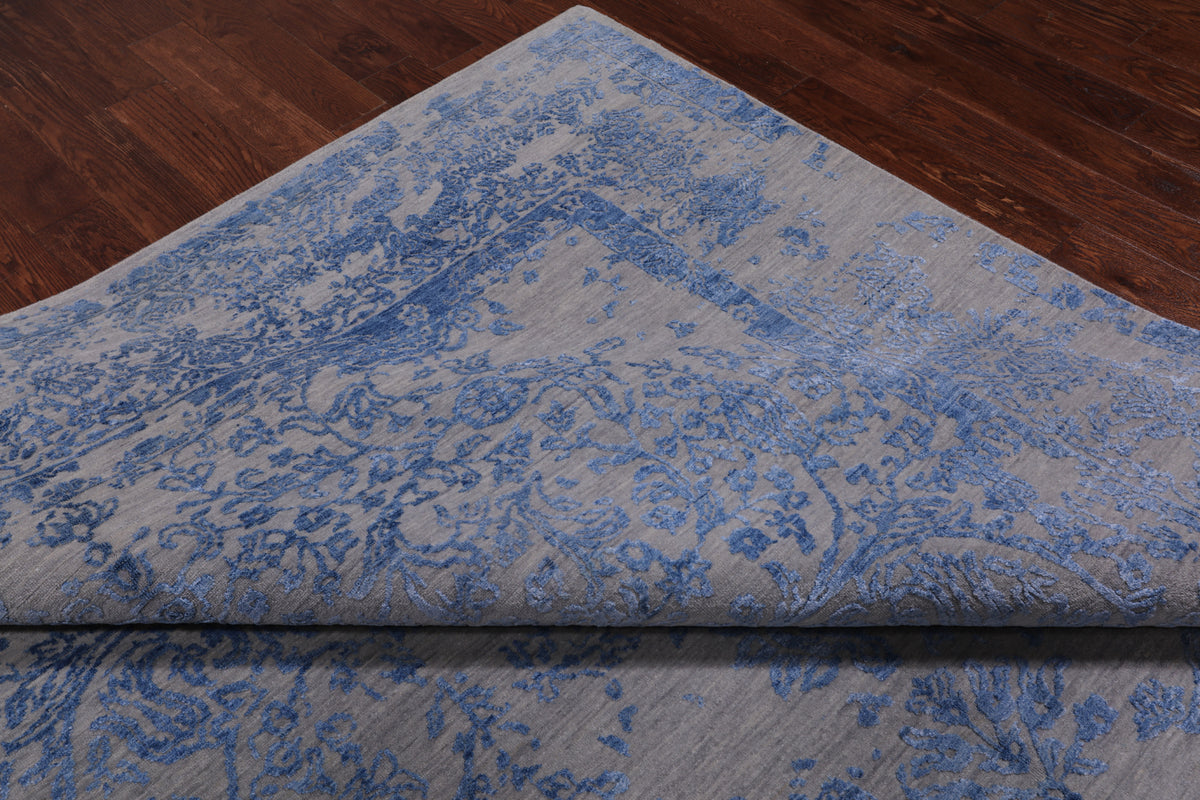 Grey Persian Tabriz Hand Knotted Wool & Silk Rug - 9' 0" X 11' 10"