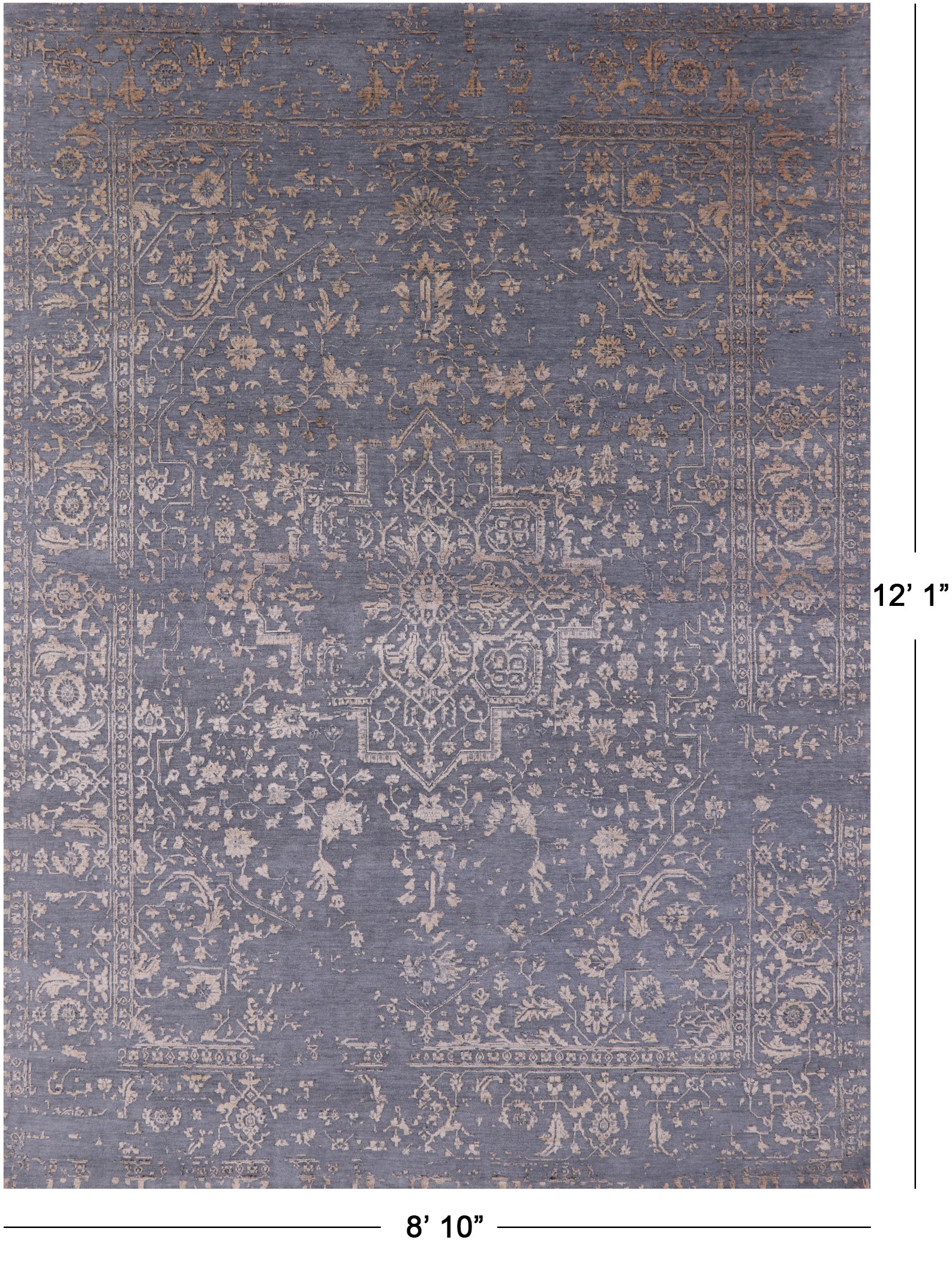 Persian Fine Serapi Hand Knotted Wool & Silk Rug - 8' 10" X 12' 1" - Golden Nile
