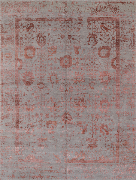 Grey Persian Tabriz Hand Knotted Wool & Silk Rug - 9' 0" X 12' 0"