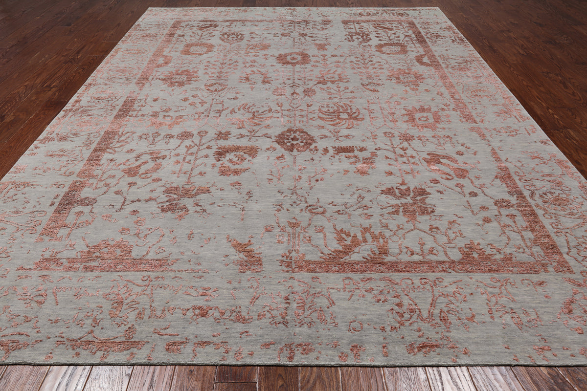 Grey Persian Tabriz Hand Knotted Wool & Silk Rug - 9' 0" X 12' 0"