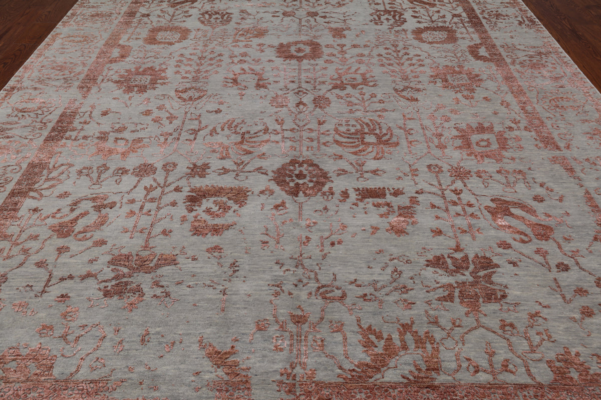 Grey Persian Tabriz Hand Knotted Wool & Silk Rug - 9' 0" X 12' 0"