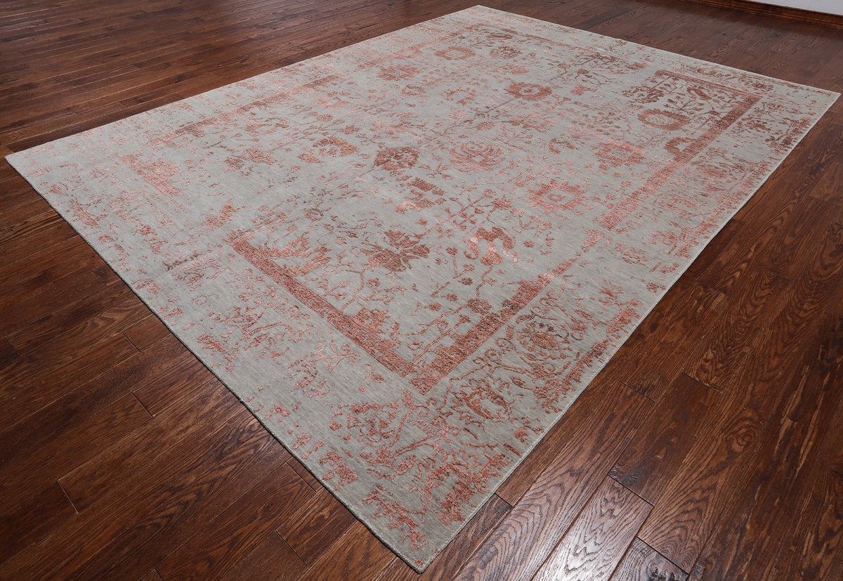 Grey Persian Tabriz Hand Knotted Wool & Silk Rug - 9' 0" X 12' 0"