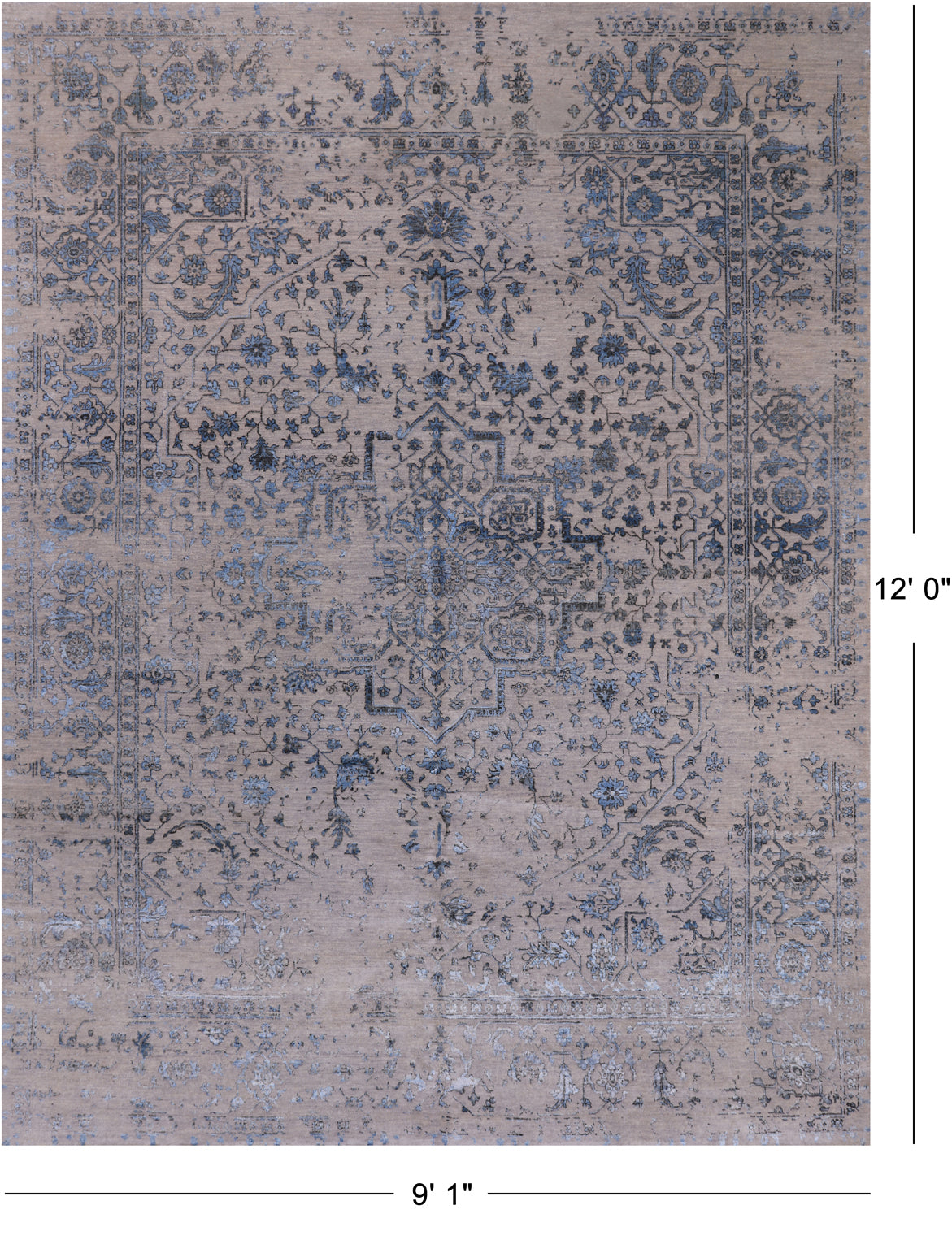 Persian Fine Serapi Handmade Wool & Silk Rug - 9' 1" X 12' 0"