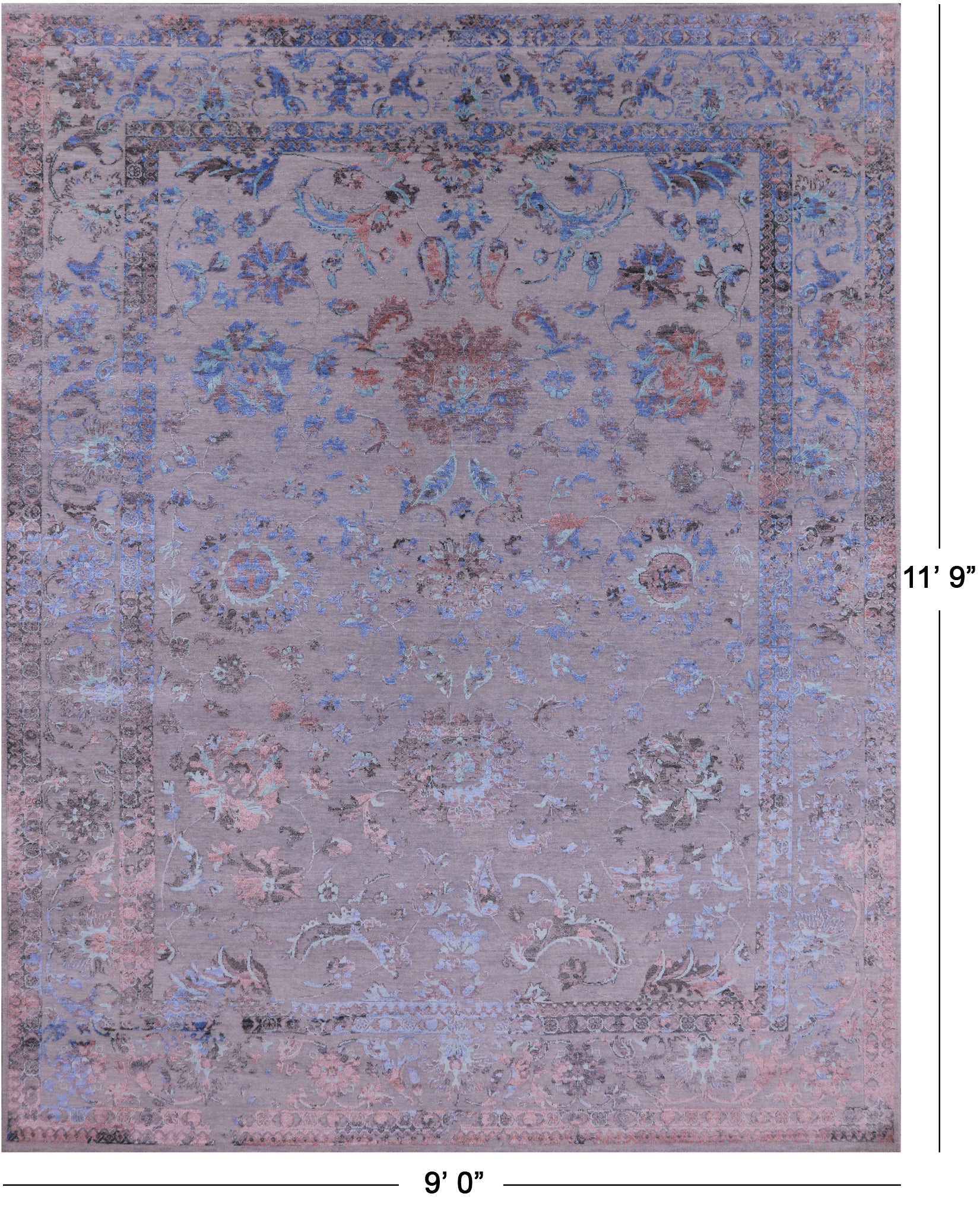 Grey Persian Tabriz Handmade Wool & Silk Rug - 9' 0" X 11' 9" - Golden Nile