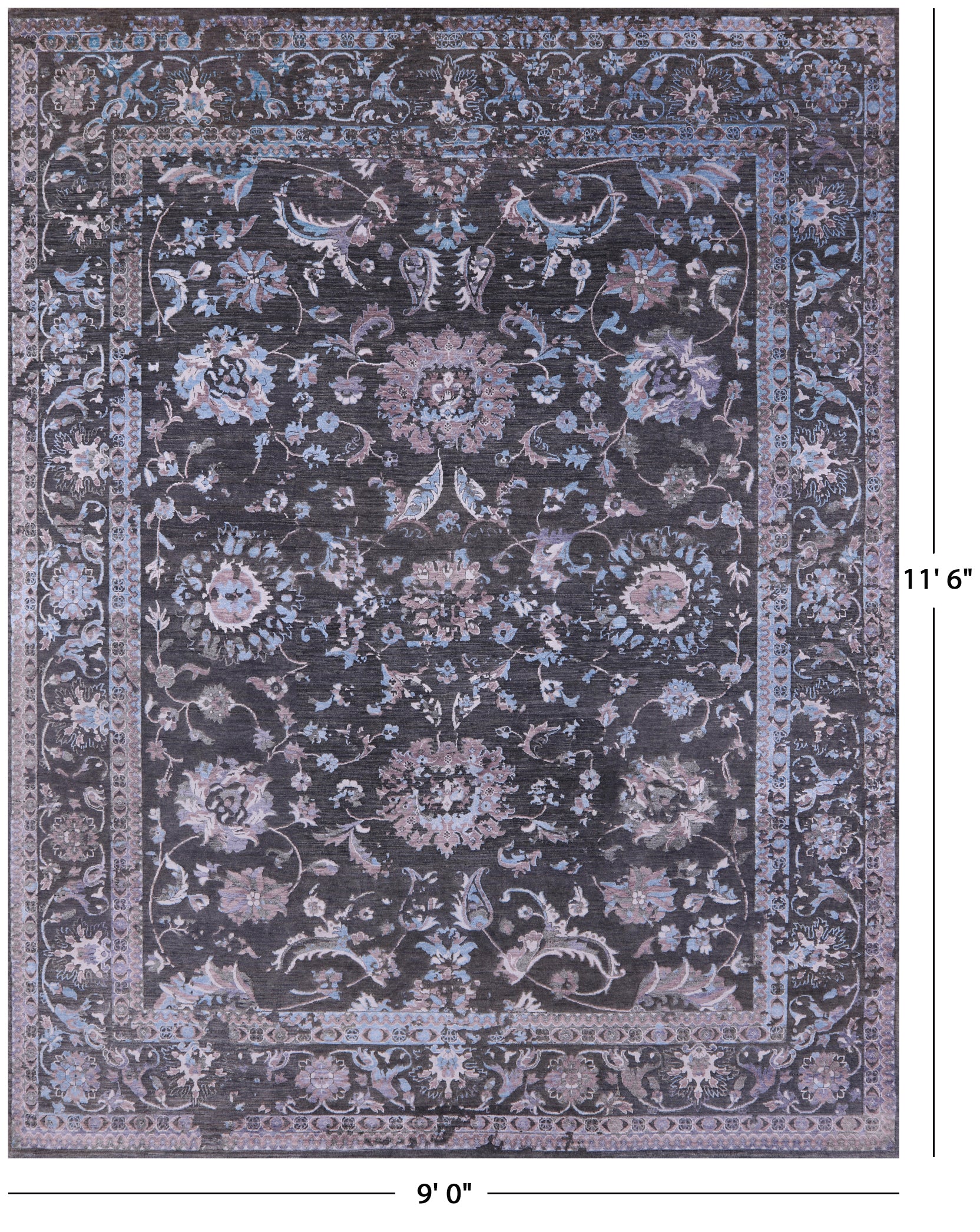 Grey Persian Tabriz Hand Knotted Wool & Silk Rug - 9' 0" X 11' 6" - Golden Nile